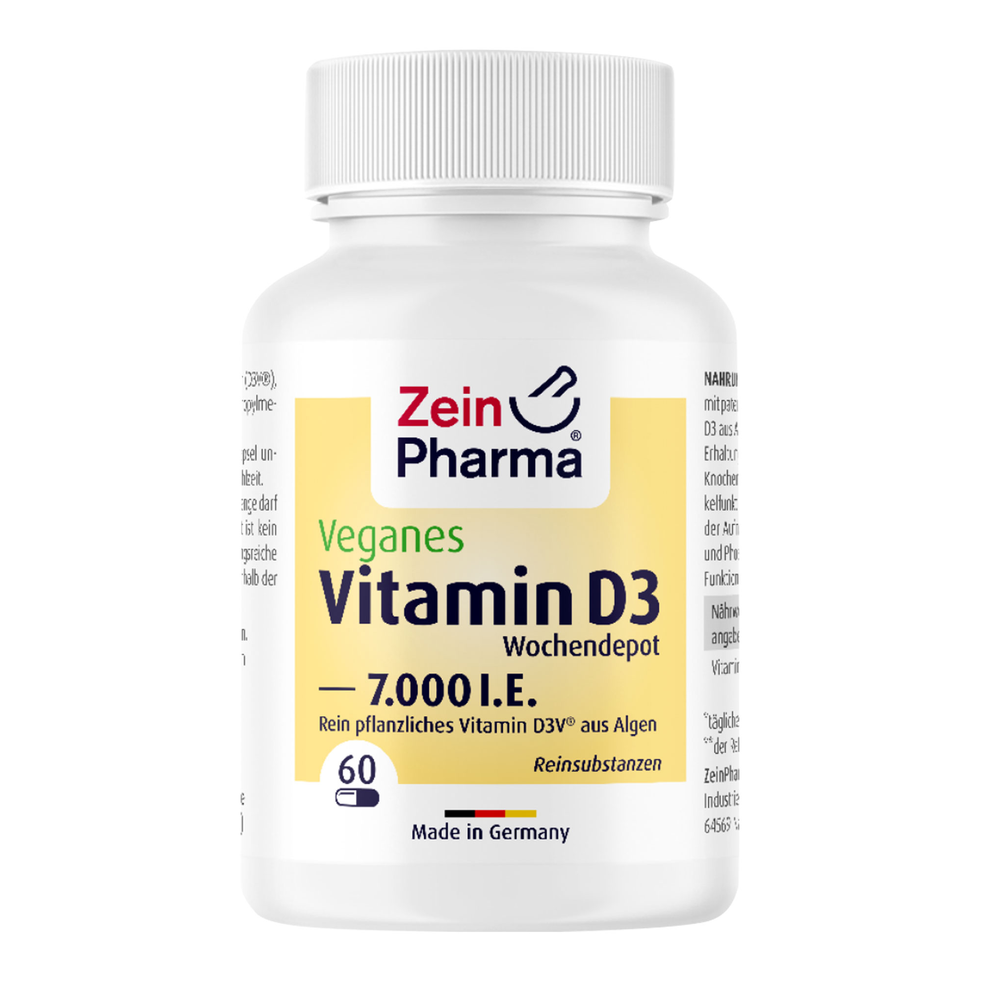 Nahrungsergänzungsmittel mit patentiertem rein pflanzlichem Vitamin D3 aus Algen.