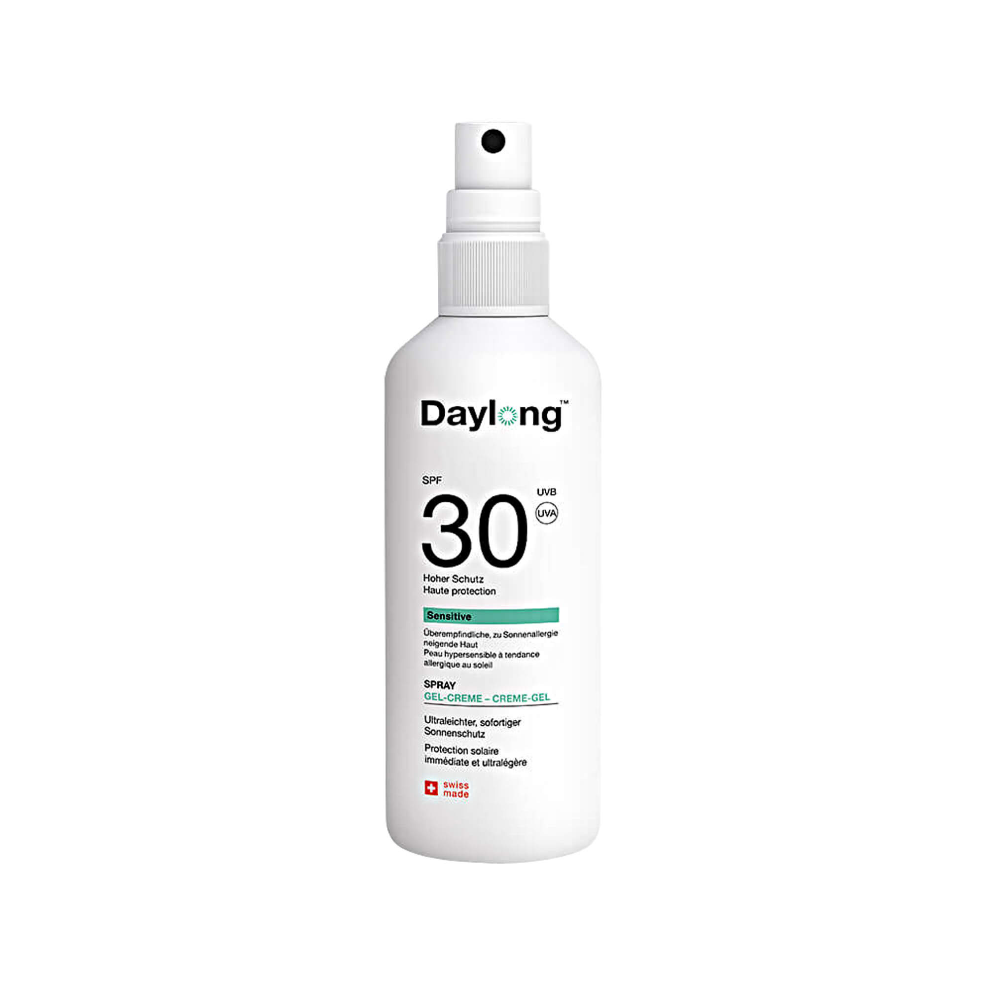 Sonnenschutz Gel-Spray mit SPF 30 für zu Sonnenallergie neigende sowie fettige Haut.