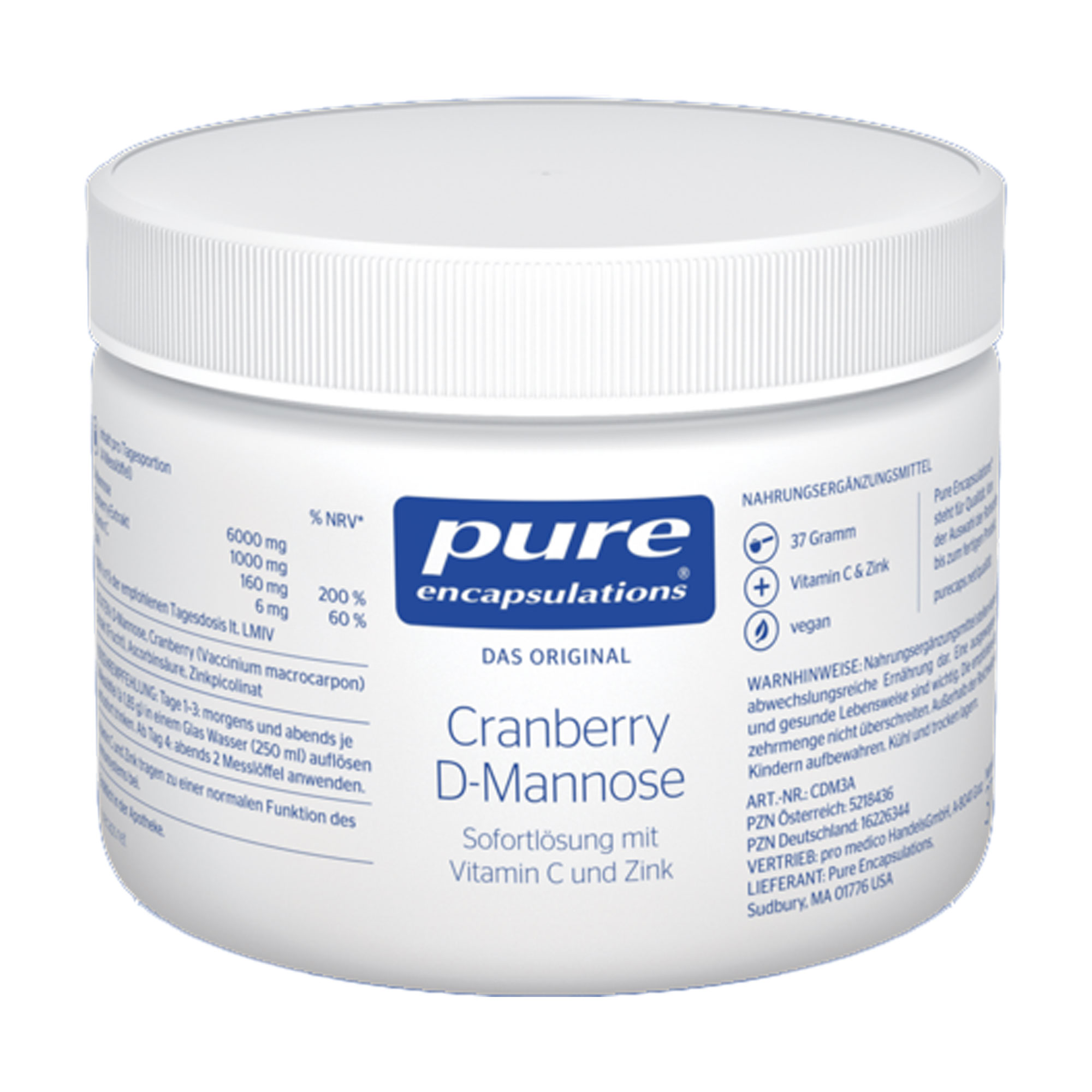 Nahrungsergänzungsmittel mit Cranberry-Extrakt, Vitamin C, Zink und D-Mannose.