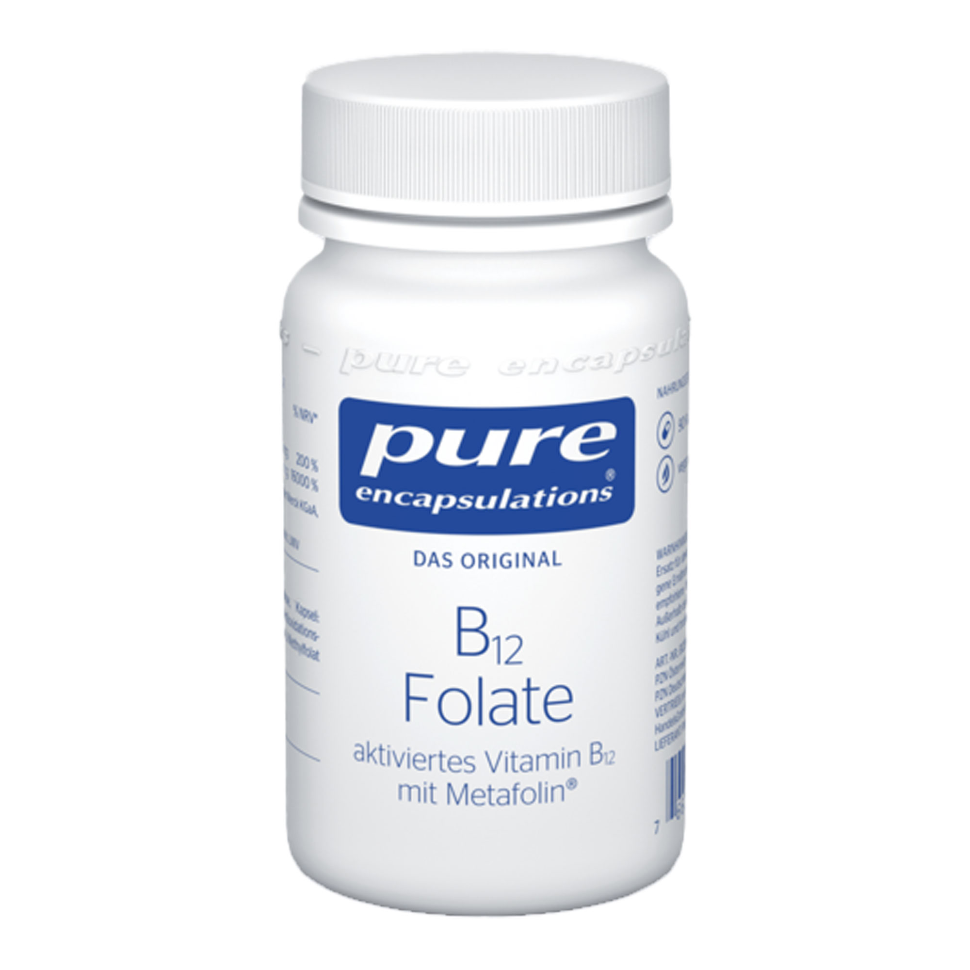 Nahrungsergänzungsmittel mit Folat und Vitamin B12.
