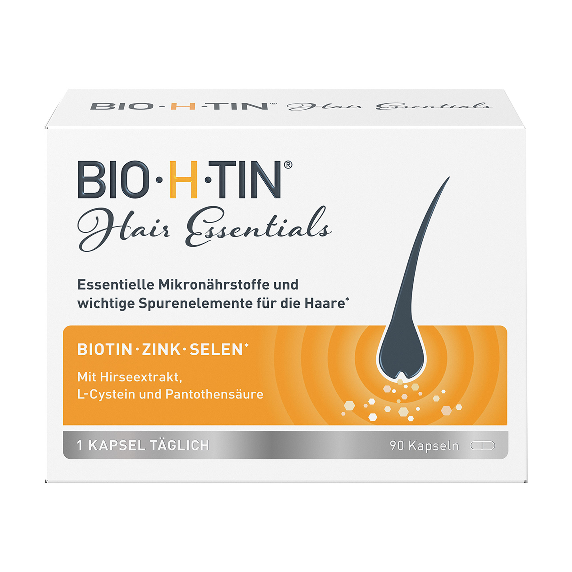 Nahrungsergänzungsmittel mit Biotin, Zink und Selen. Zur Förderung des gesunden Haarwachstums.