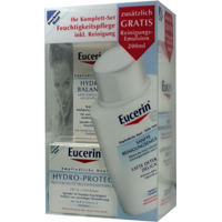Eucerin Feuchtigkeitspflegeset für trockene Haut. Reinigungs-Emulsion gratis.