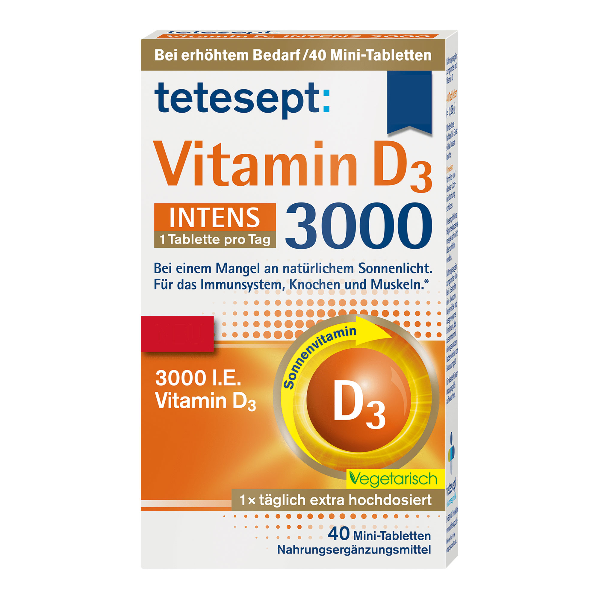 Nahrungsergänzungsmittel mit hochdosiertem Vitamin D3. Vegetarisch.