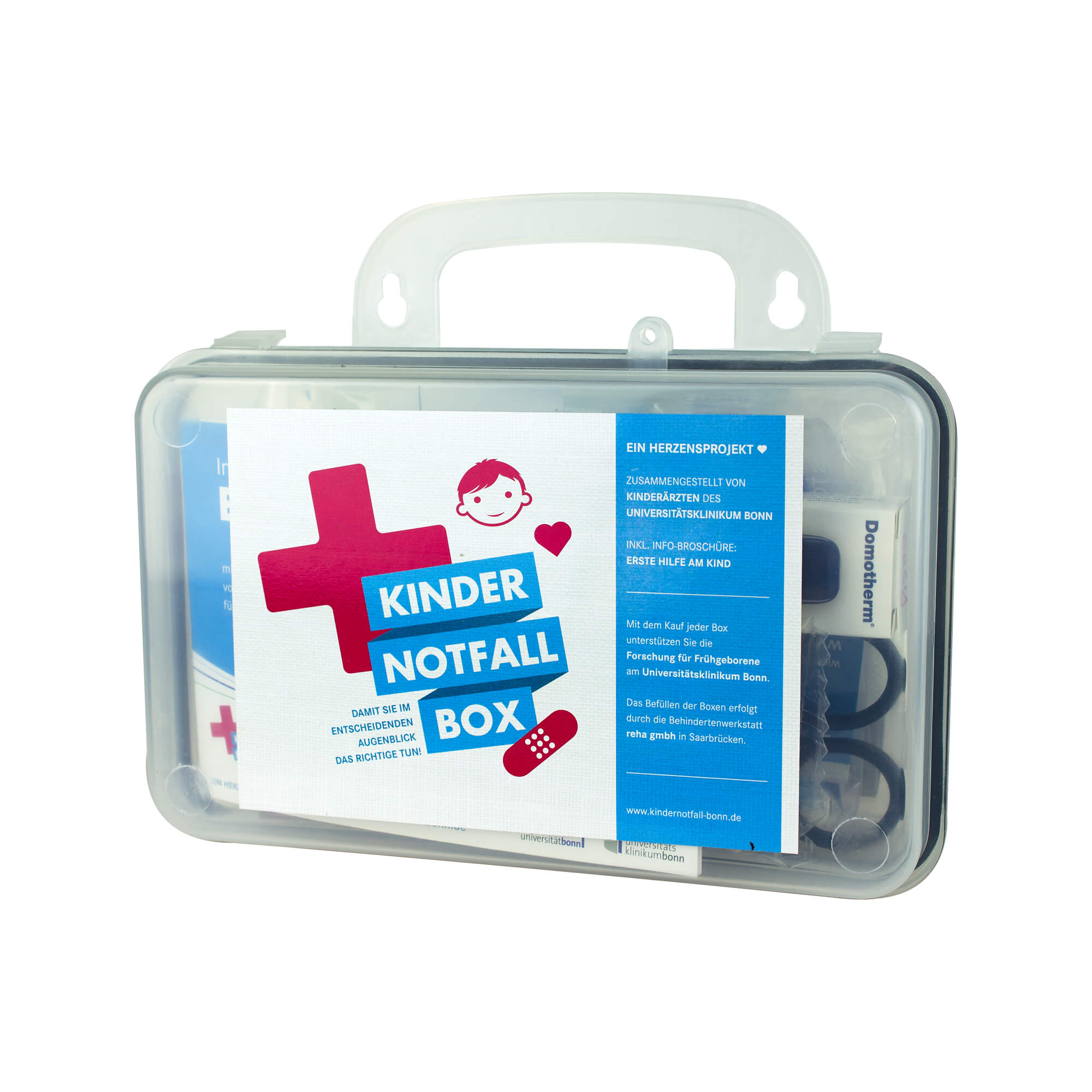 Stabile Notfallbox für die Erste Hilfe und zur Wundversorgung bei Kindern.