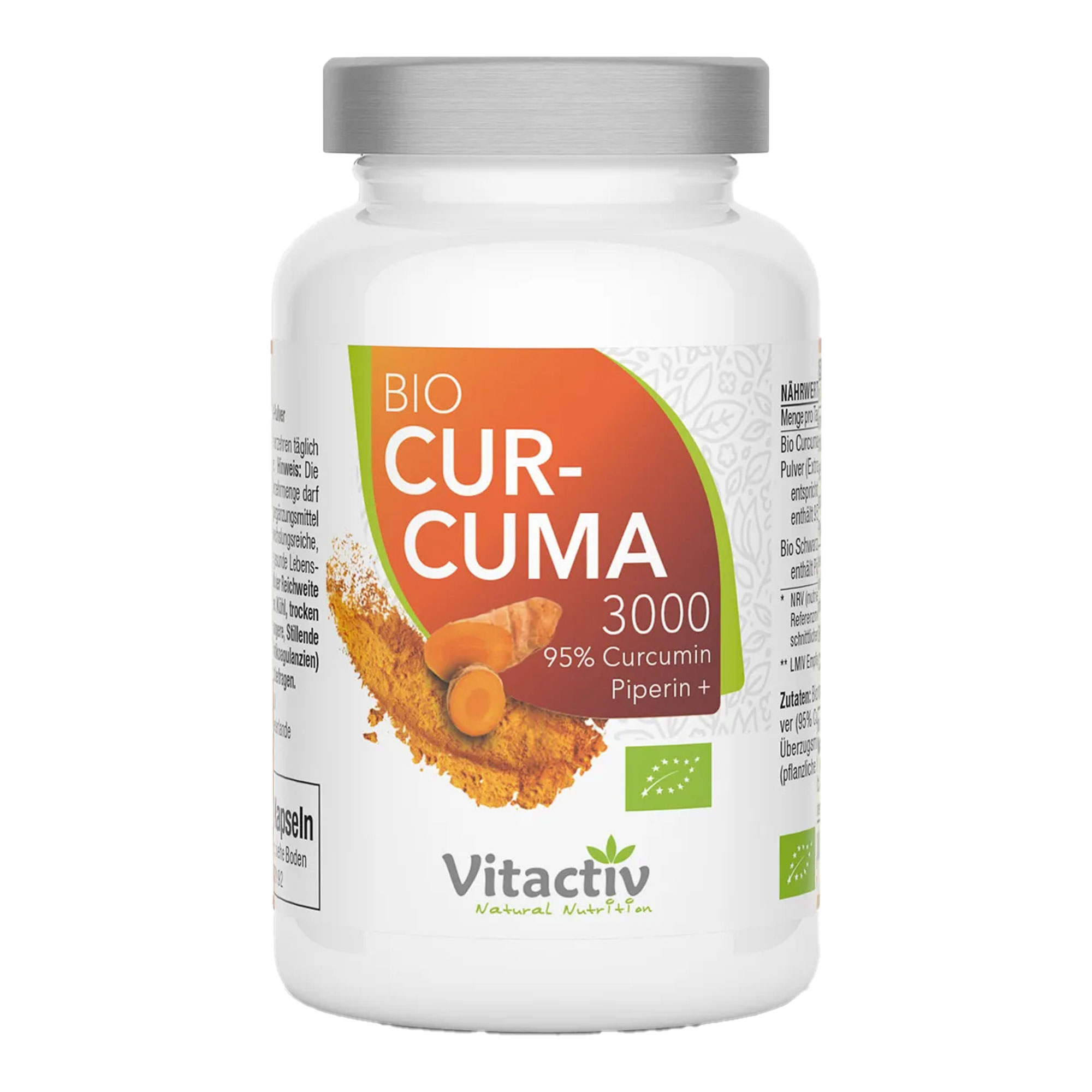 Nahrungsergänzungsmittel mit Bio Curcuma-Extrakt-Pulver.