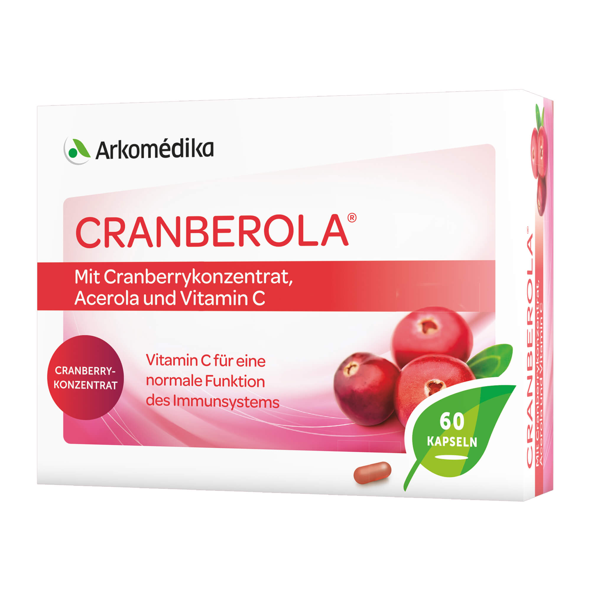 Nahrungsergänzungsmittel mit Cranberry-Fruchtpulver, Acerolakirschextrakt und Vitamin C.