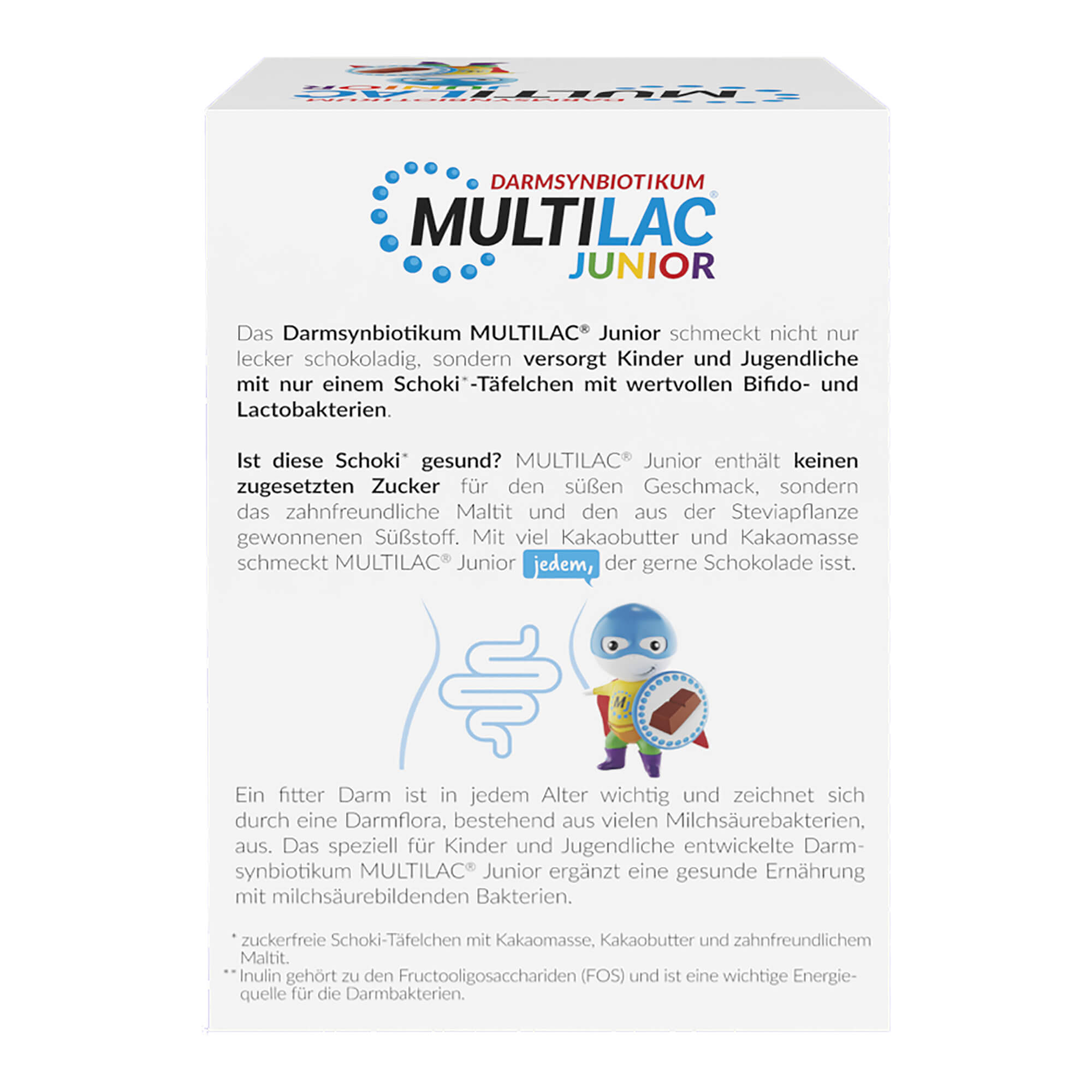 Multilac Junior Darmsynbiotikum Schokolade Packungsrückseite