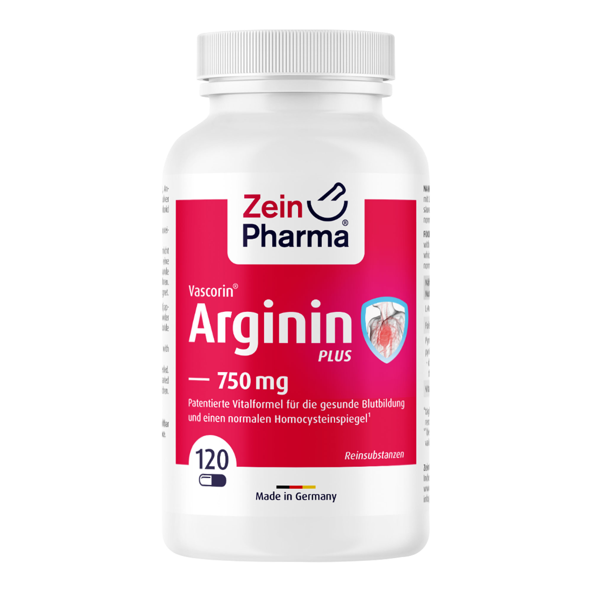 Nahrungsergänzungsmittel mit L-Arginin und den Vitaminen B6, B12 und Folsäure.
