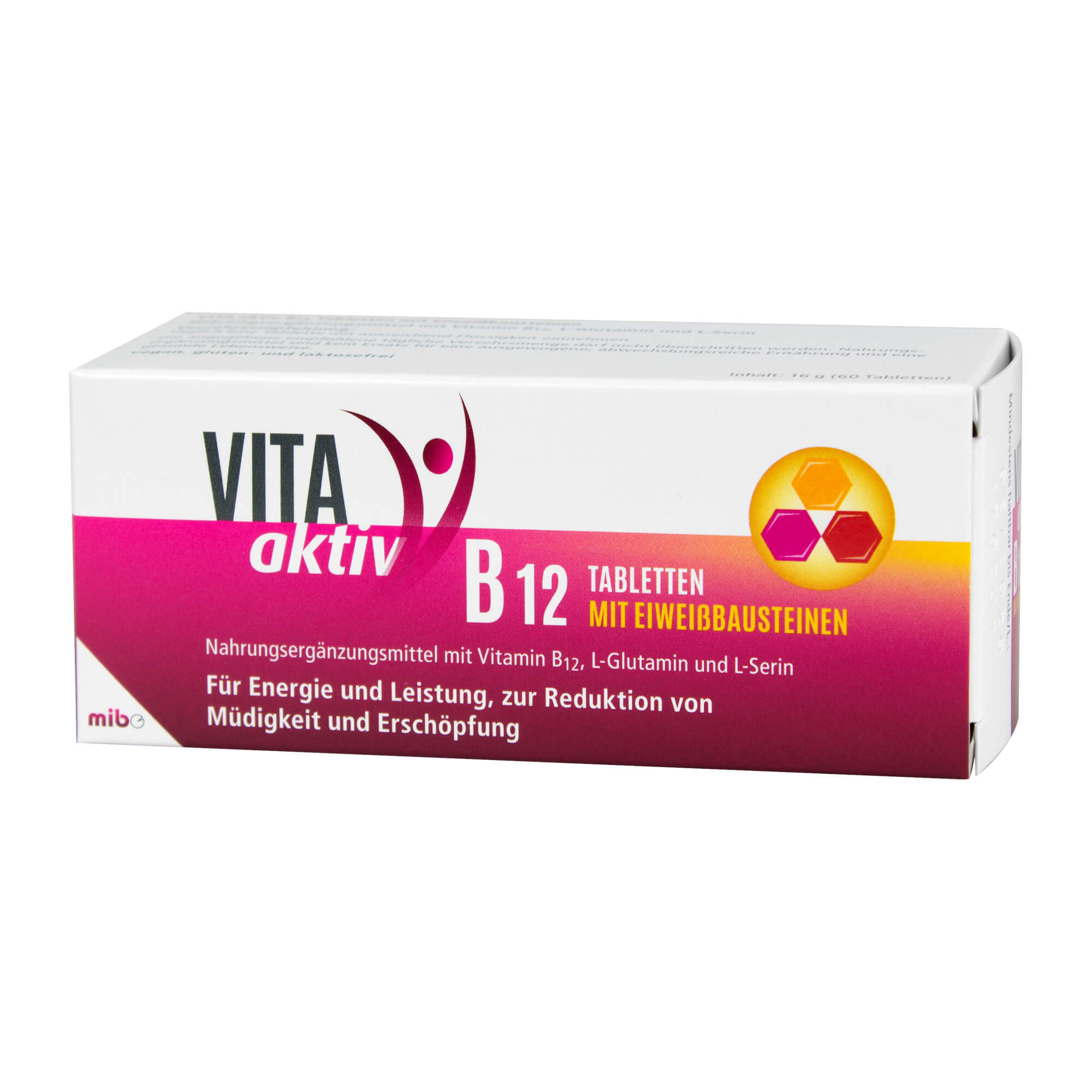 Nahrungsergänzungsmittel mit Vitamin B12, L-Glutamin und L-Serin.