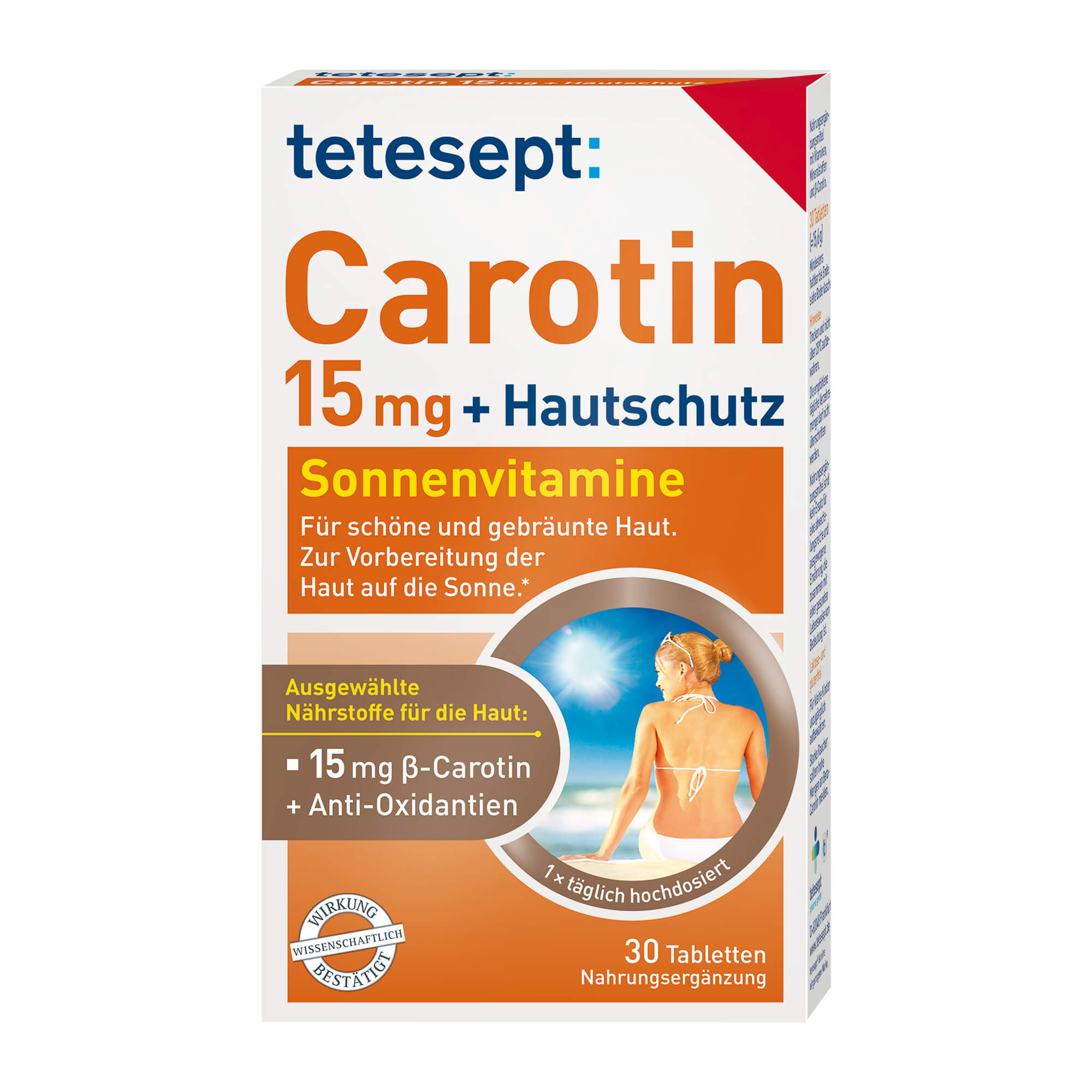 Nahrungsergänzungsmittel mit Vitaminen, Mineralstoffen und β-Carotin.