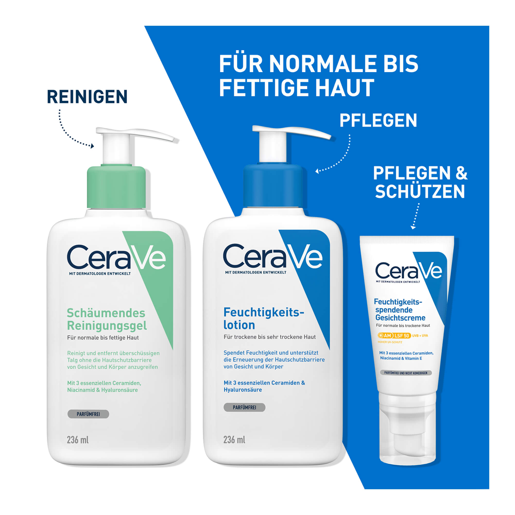 Grafik CeraVe Schäumendes Reinigungsgel für Gesicht und Körper ergänzenden Pflegeprodukte