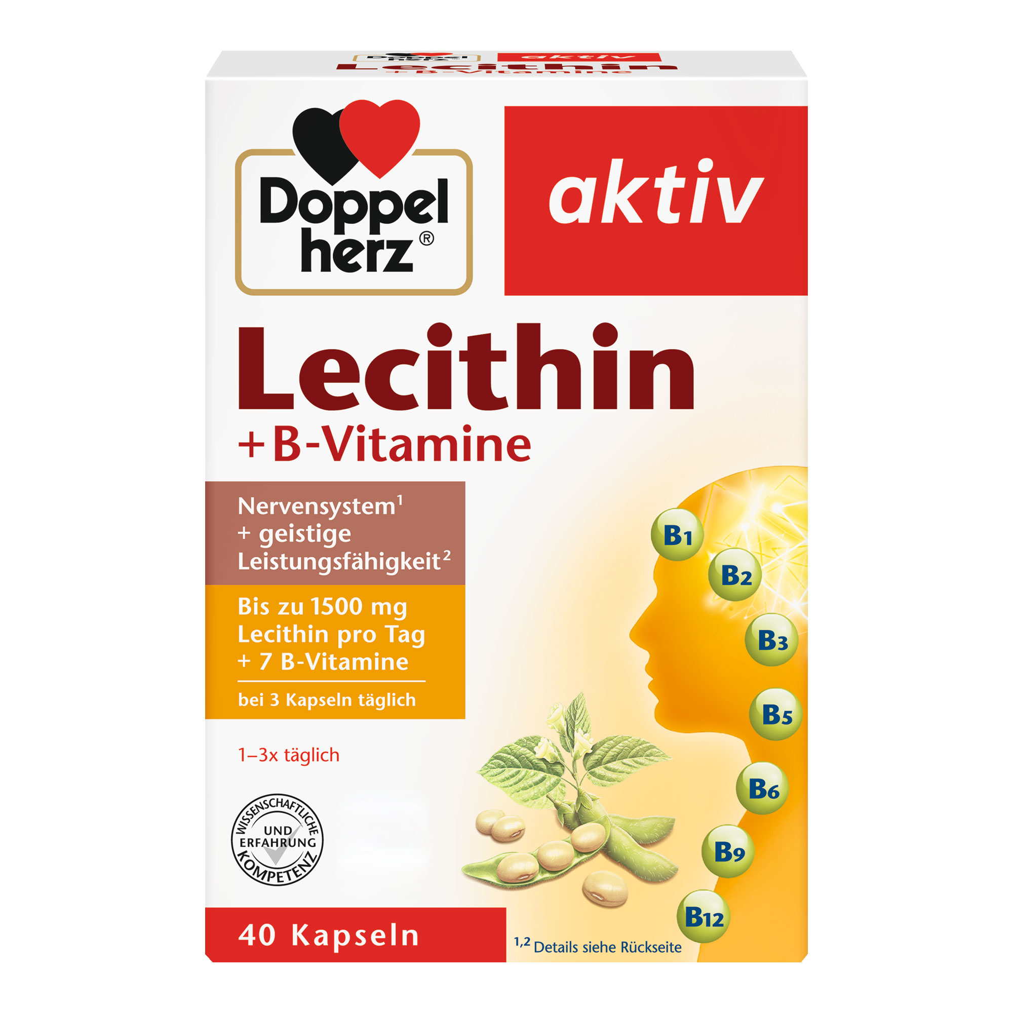 Nahrungsergänzungsmittel mit Lecithin, B-Vitaminen und Vitamin E.