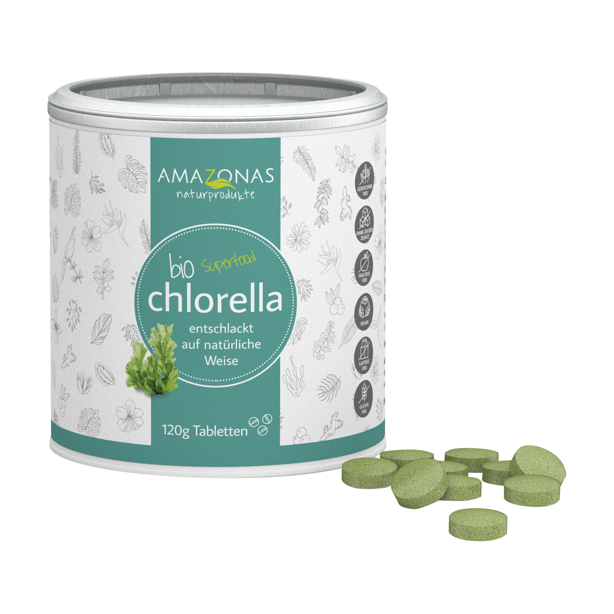 Mit 100 % reinemPulver aus der Chlorella Alge.