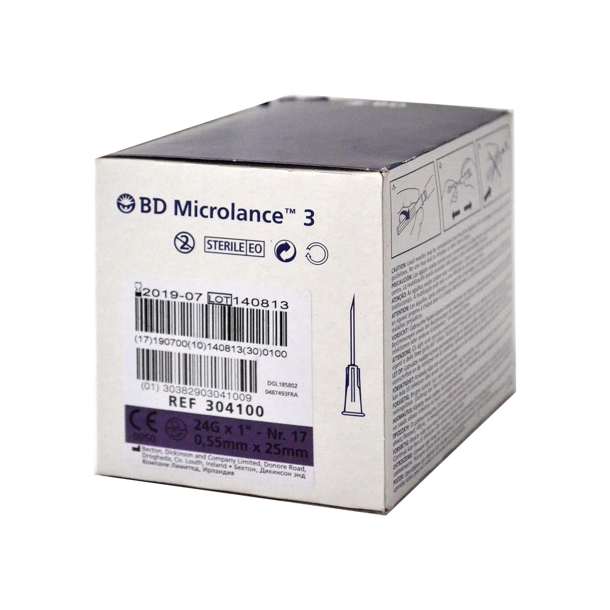 BD Microlance 3 Kanüle, 24 G x 1", Nr. 17, 0,55 mm x 25 mm.