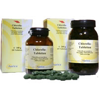 Chlorella pyrenoidosa, eine grüne vitalstoffreiche Süßwasseralge.