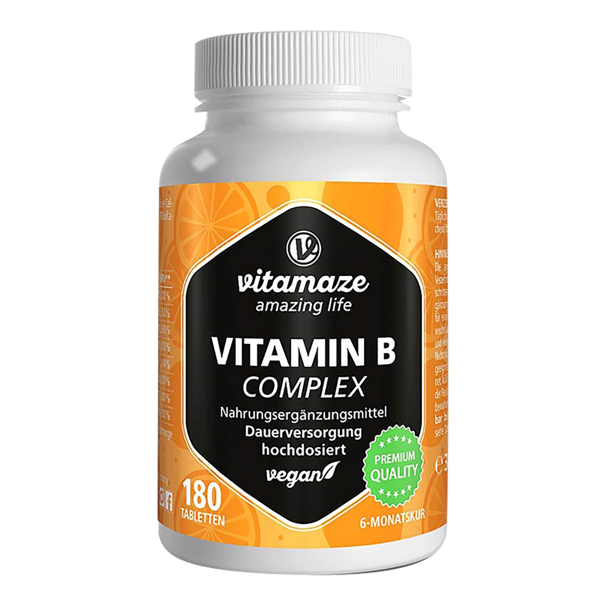 Nahrungsergänzungsmittel mit hochdosiertem Vitamin B-Komplex. Vegan.