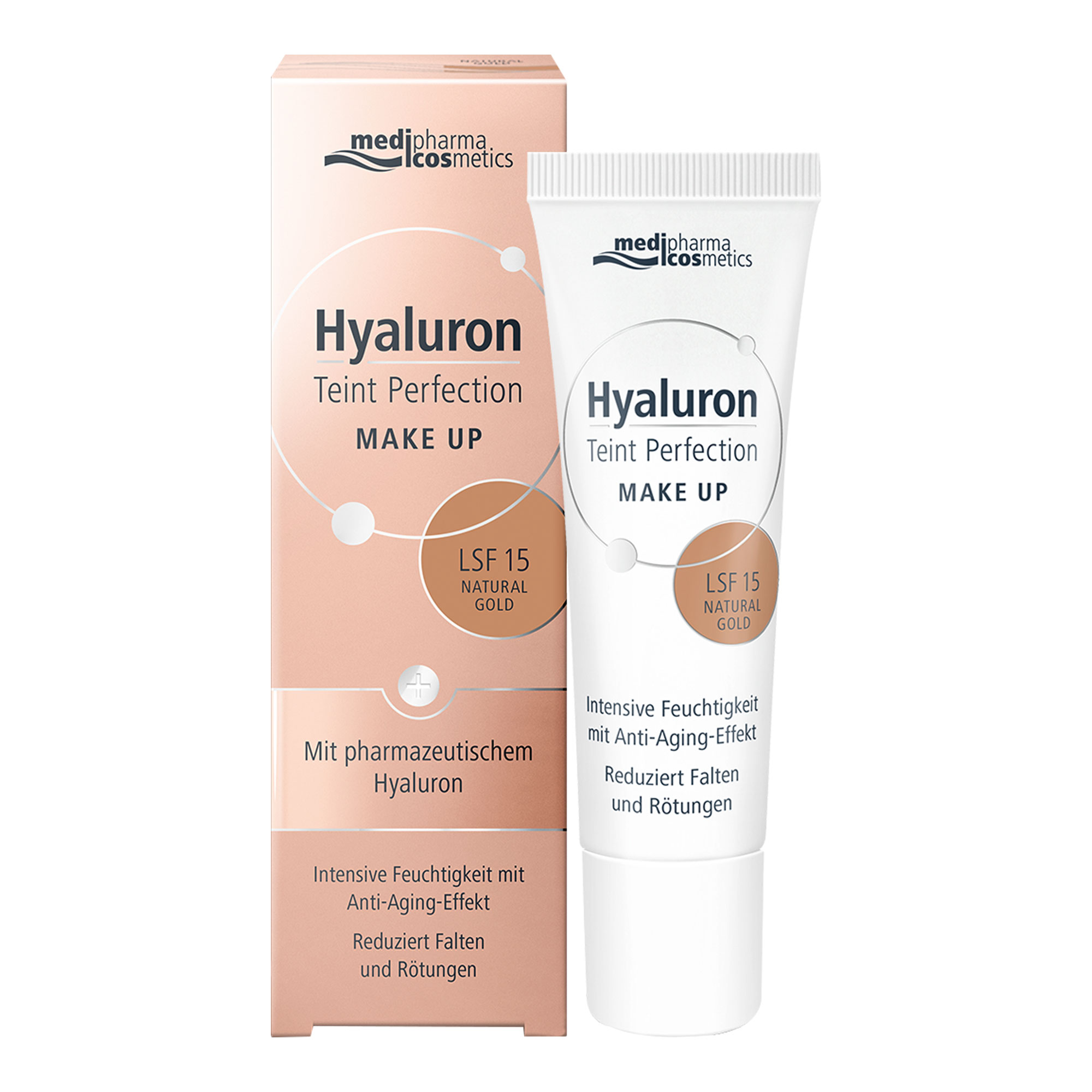 Das Make-up mit pharmazeutischem Hyaluron versorgt die Haut mit Feuchtigkeit, reduziert Rötungen und Falten.