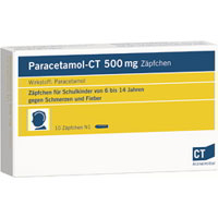PARACETAMOL 500 mg von CT Kindersuppositorien bei leichten bis mäßig starken Schmerzen.