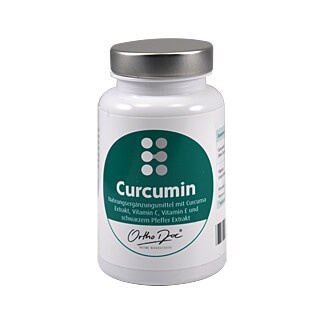 Nahrungsergänzungsmittel mit Curcuma Extrakt, Vitamin C, Vitamin E und schwarzen Pfeffer Extrakt.