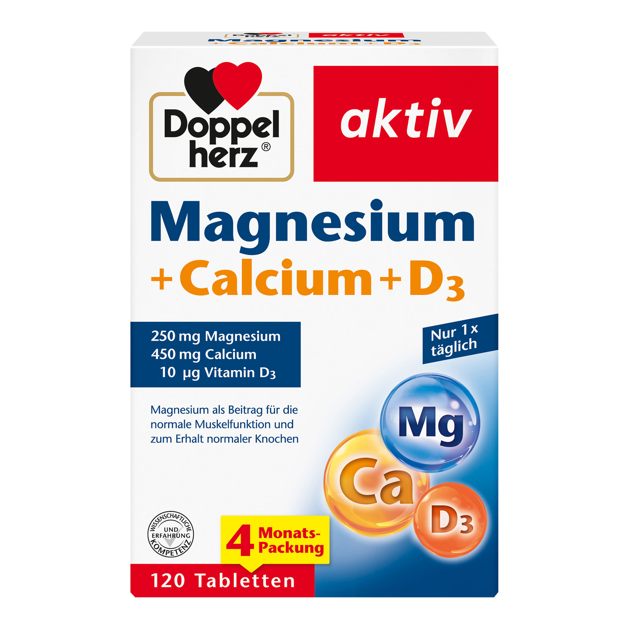 Nahrungsergänzungsmittel mit Magnesium, Calcium und Vitamin D.