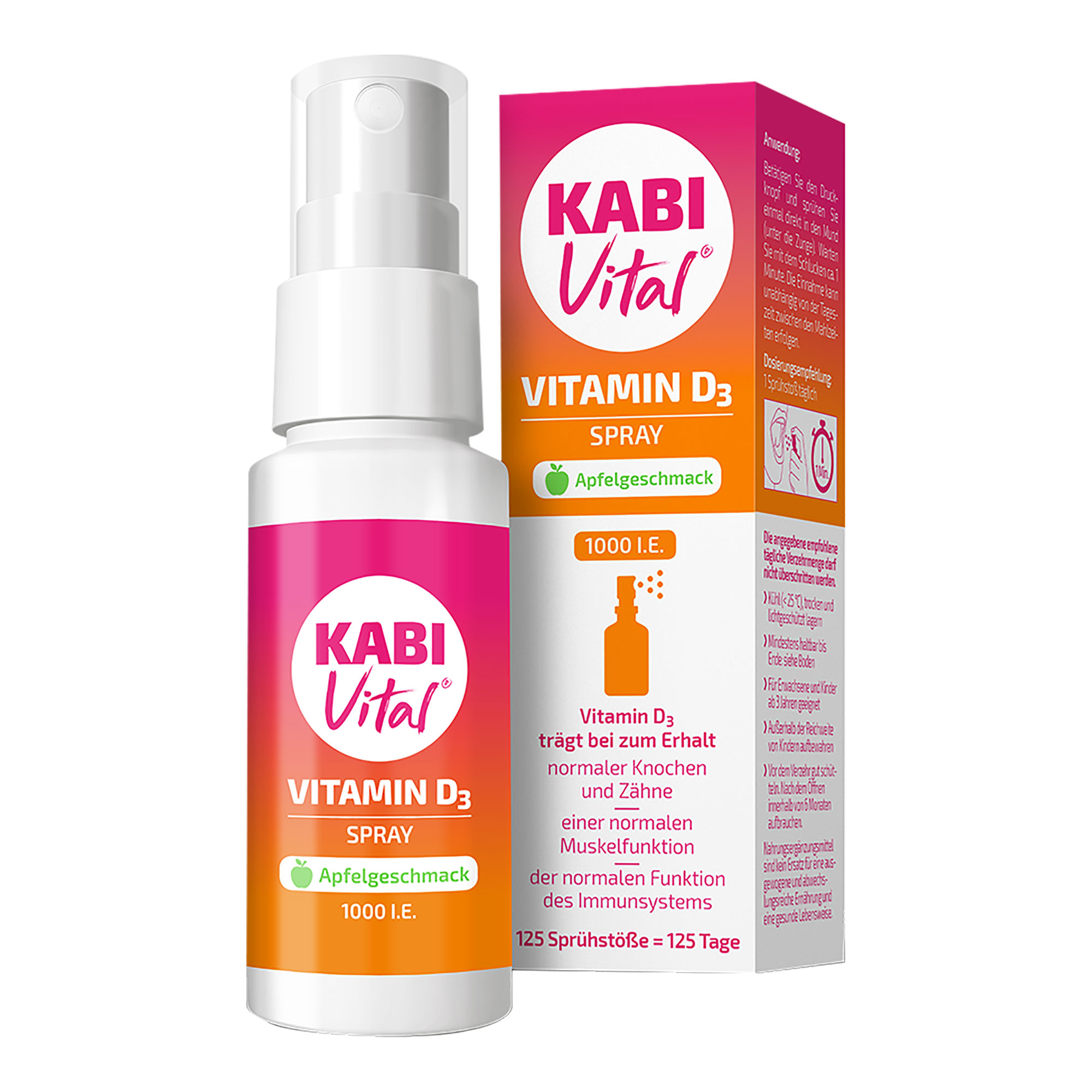 Vitamin D3 Spray mit Apfelgeschmack für Erwachsene und Kinder ab 3 Jahren.