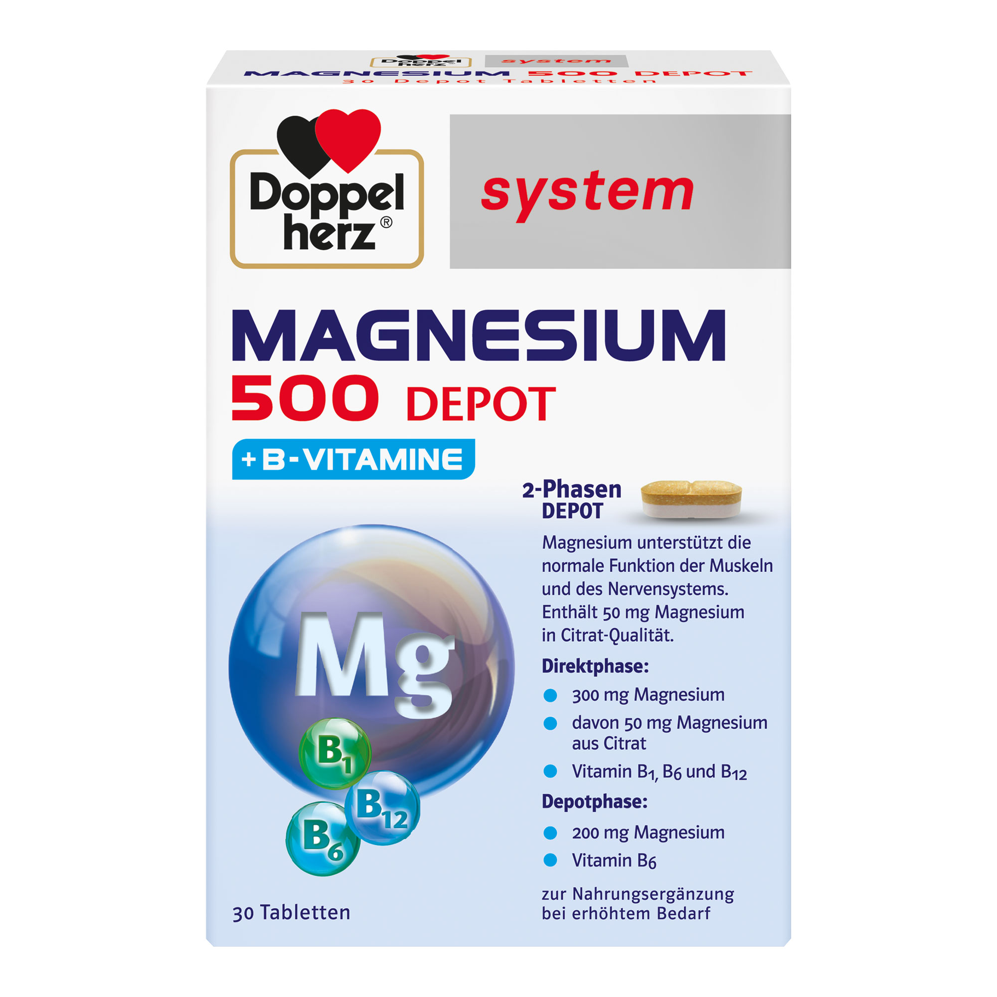 Nahrungsergänzungsmittel mit Magnesium und Vitamin B1, B6 und B12.