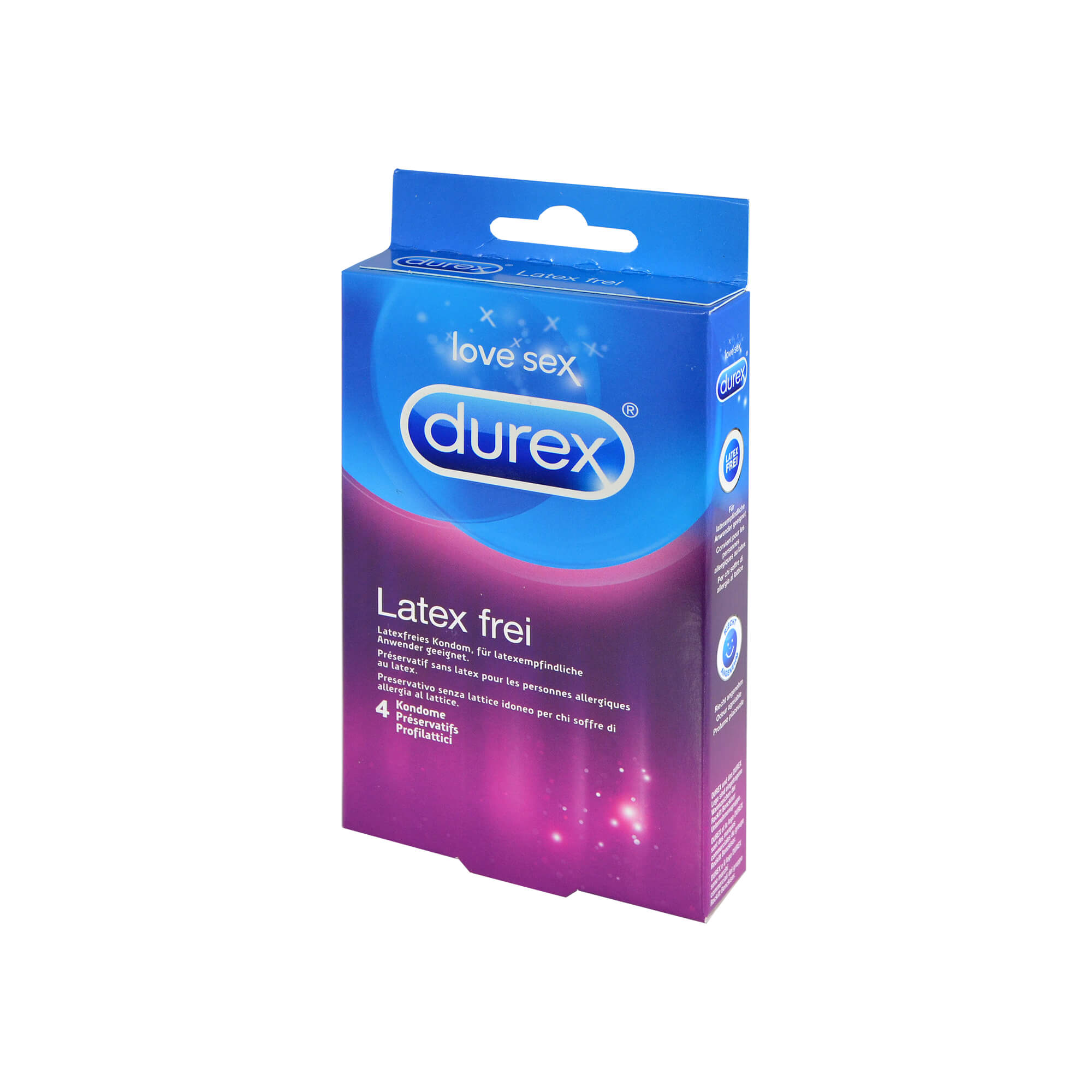 Latexfreies Kondom aus Polyisopren, nominale Breite: 56 mm.