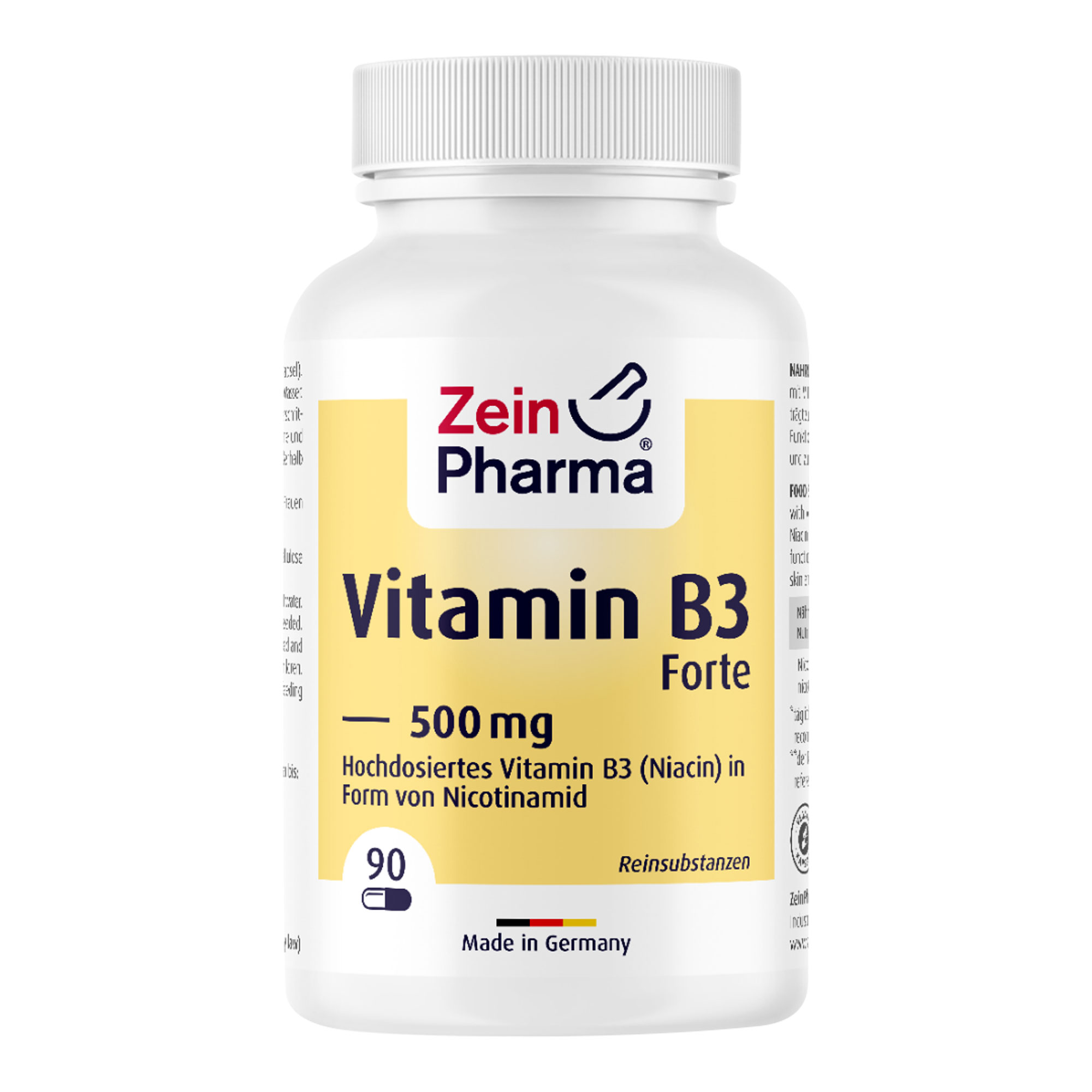 Nahrungsergänzungsmittel mit Vitamin B3 (Niacin) in Form von Nicotinamid.