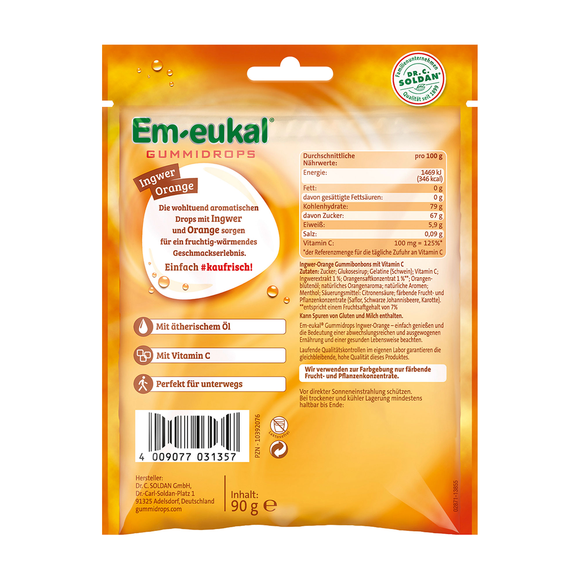 Em-eukal Gummidrops Ingwer-Orange zuckerhaltig Rückseite