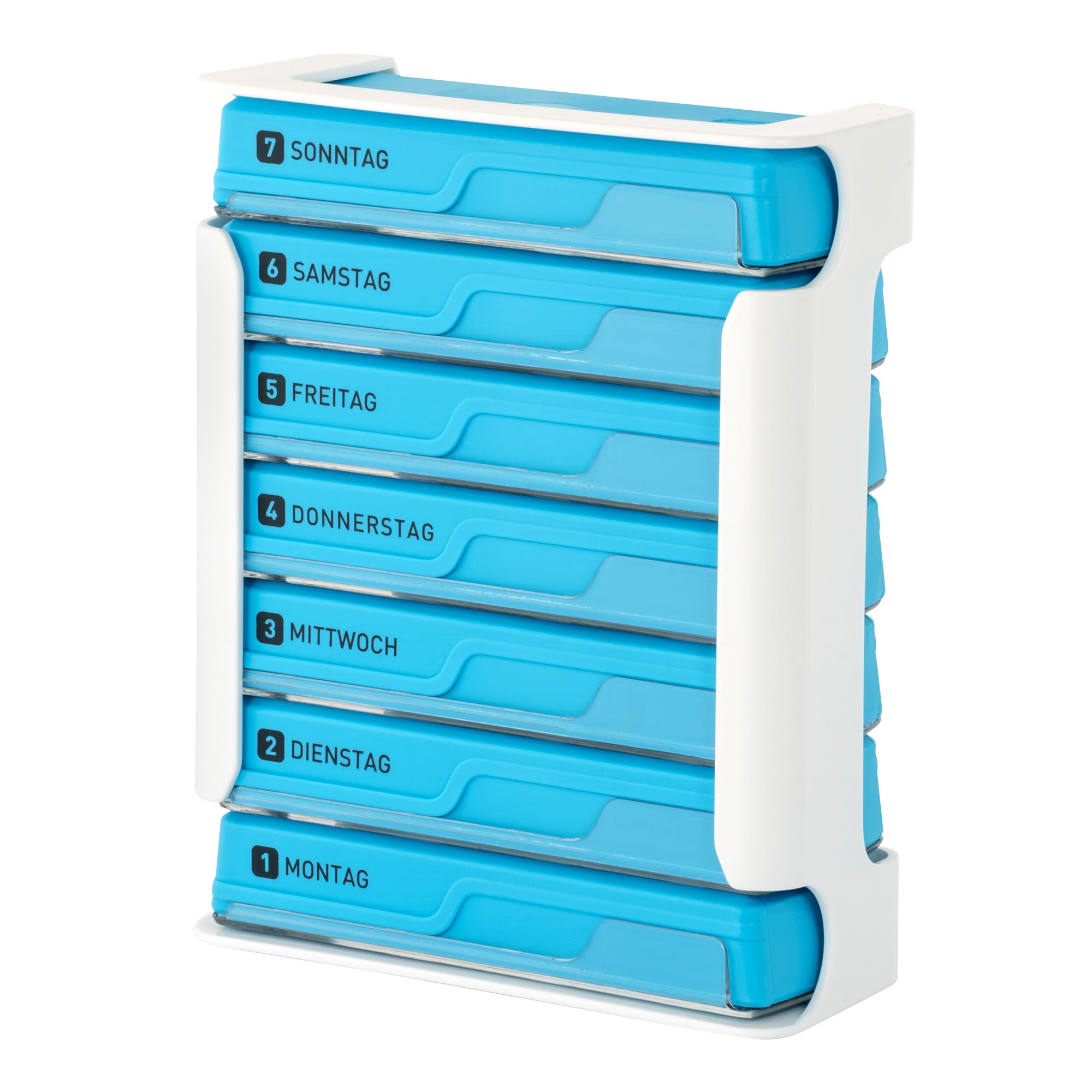 Wepa 7 Tage Compact Medikamentenbox weiß/blau stehend