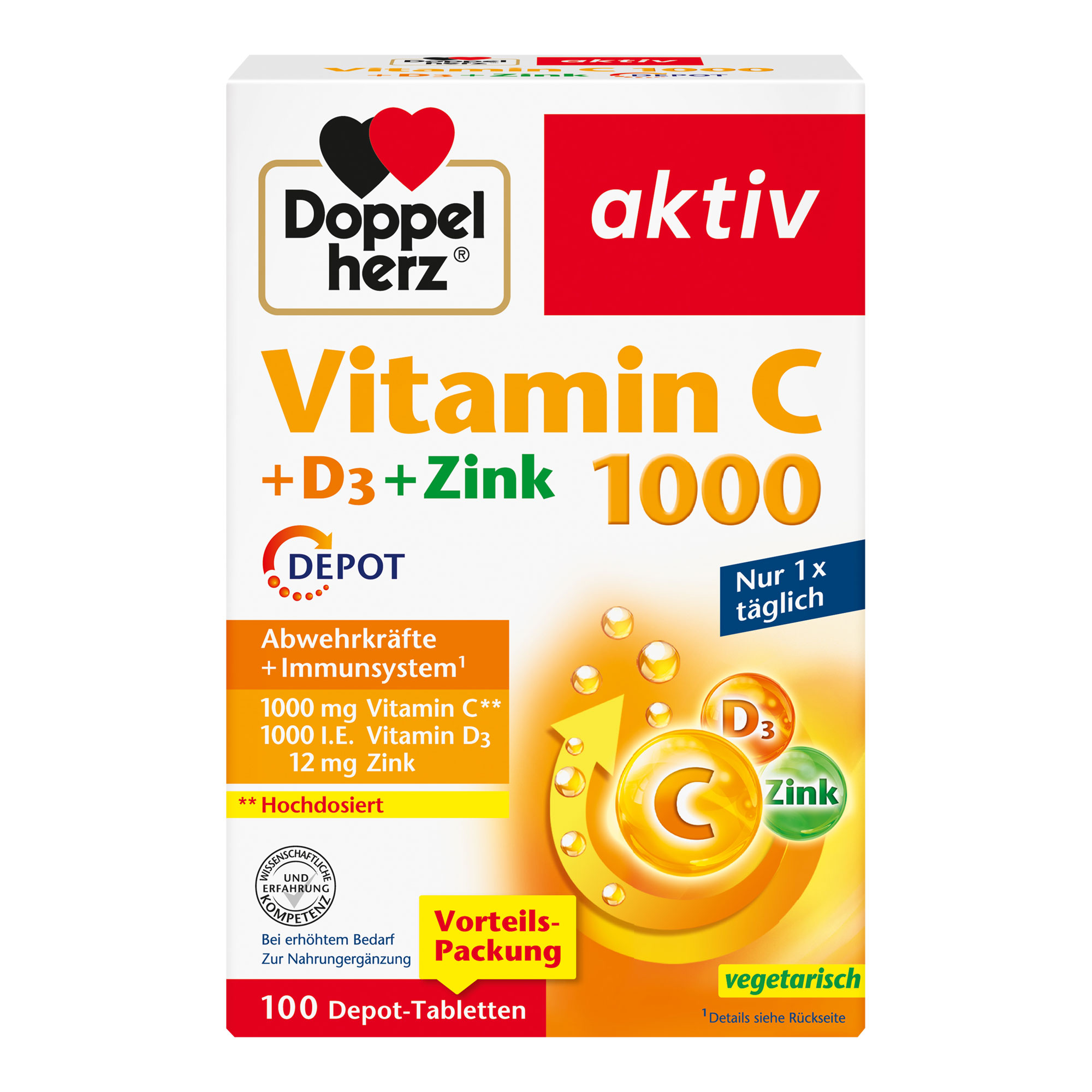 Nahrungsergänzungsmittel mit Vitamin C, D und Zink.