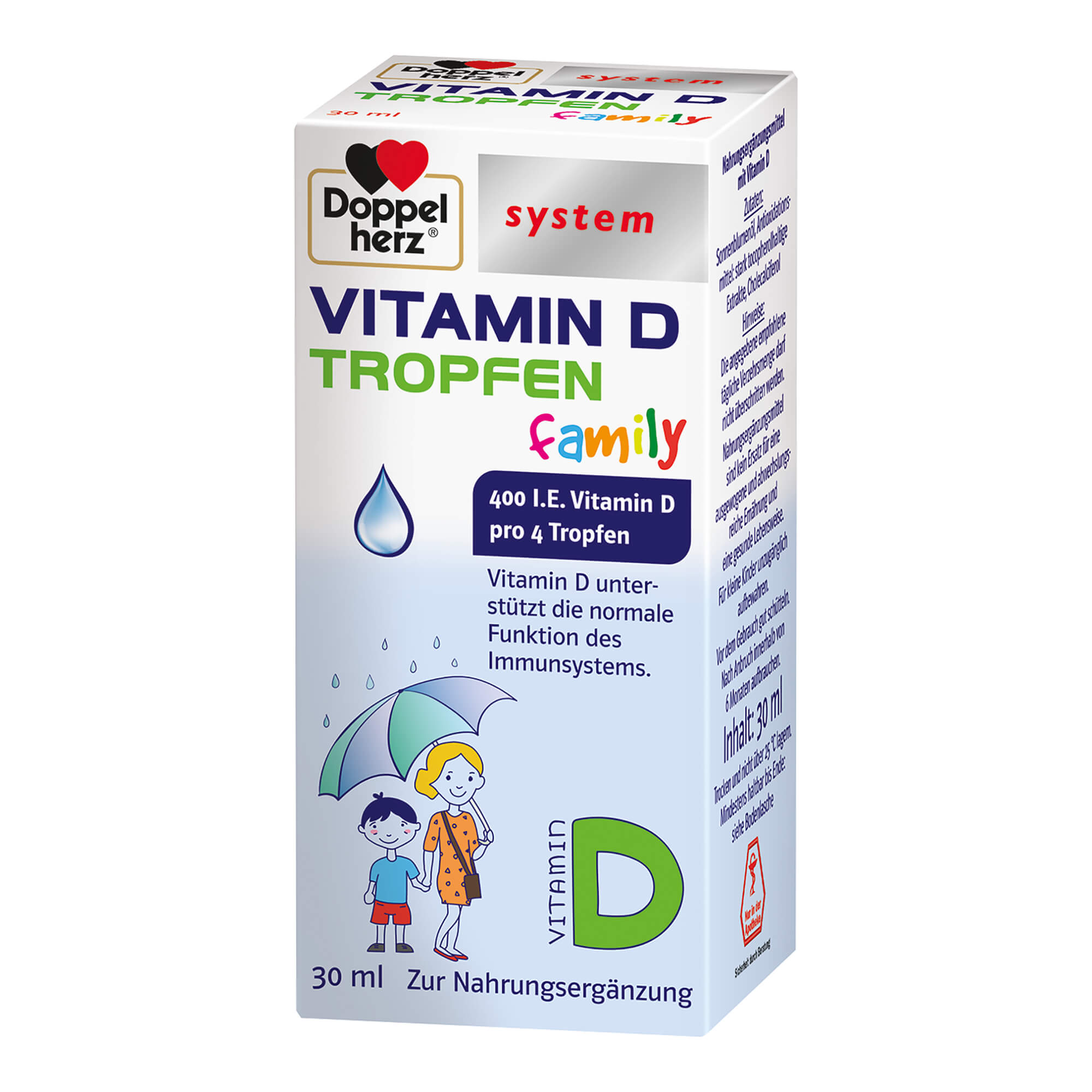 Nahrungsergänzungsmittel mit Vitamin D. Geschmacksneutrale Tropfen für die ganze Familie.