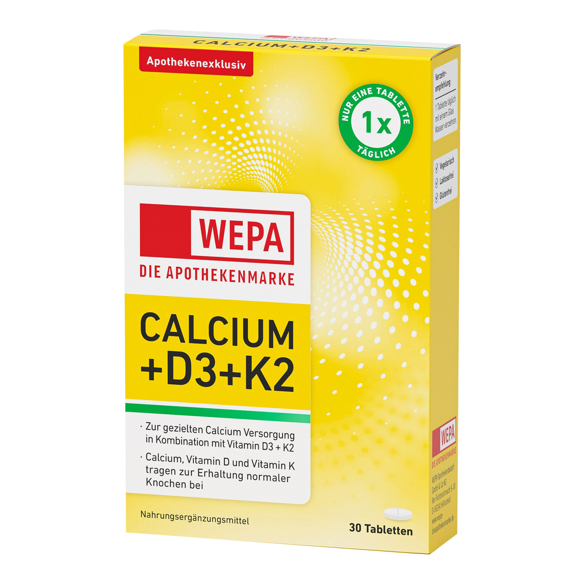 Nahrungsergänzungsmittel mit Calcium, Vitamin D3 und Vitamin K2.