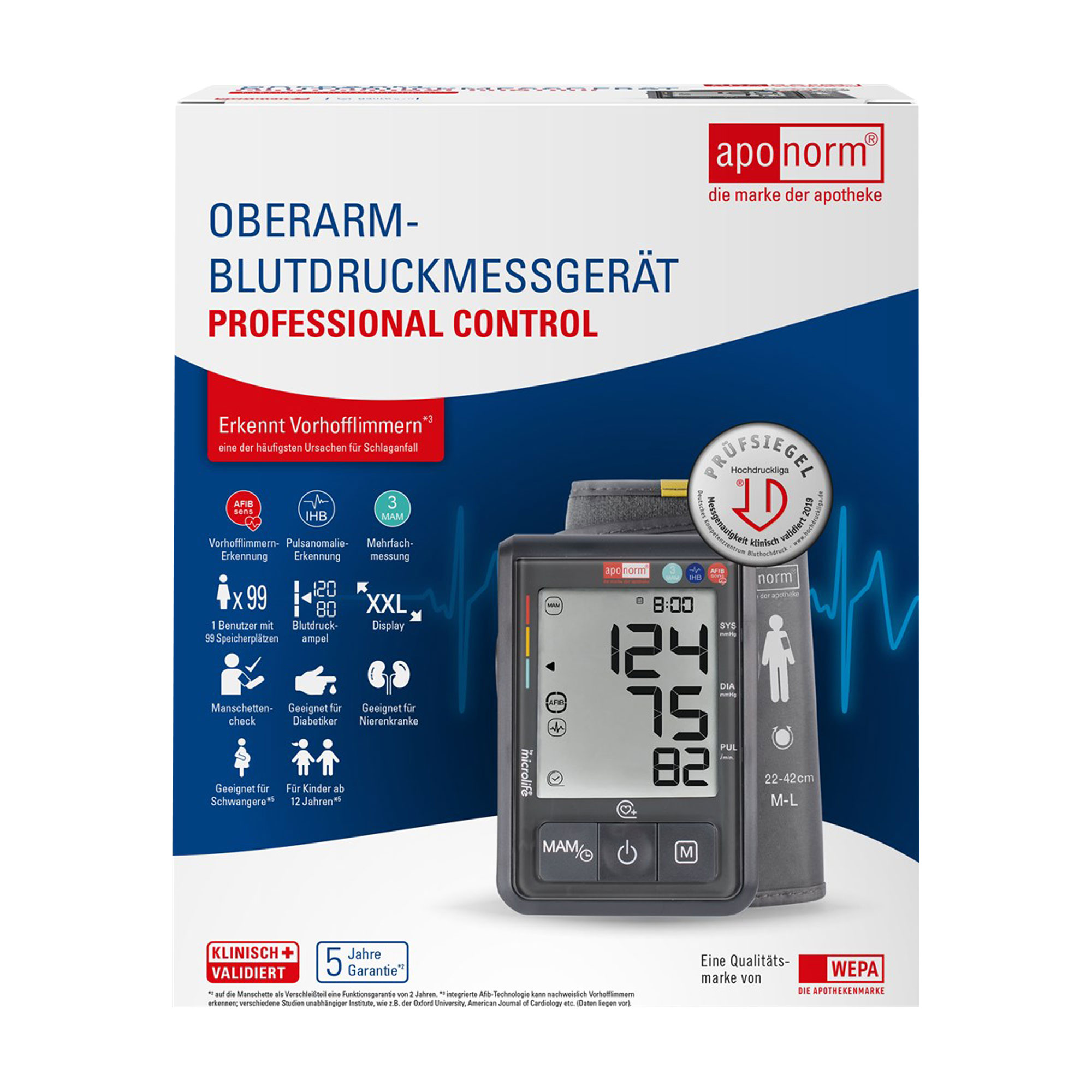 Aponorm Blutdruckmessgerät Professional Control Oberarm