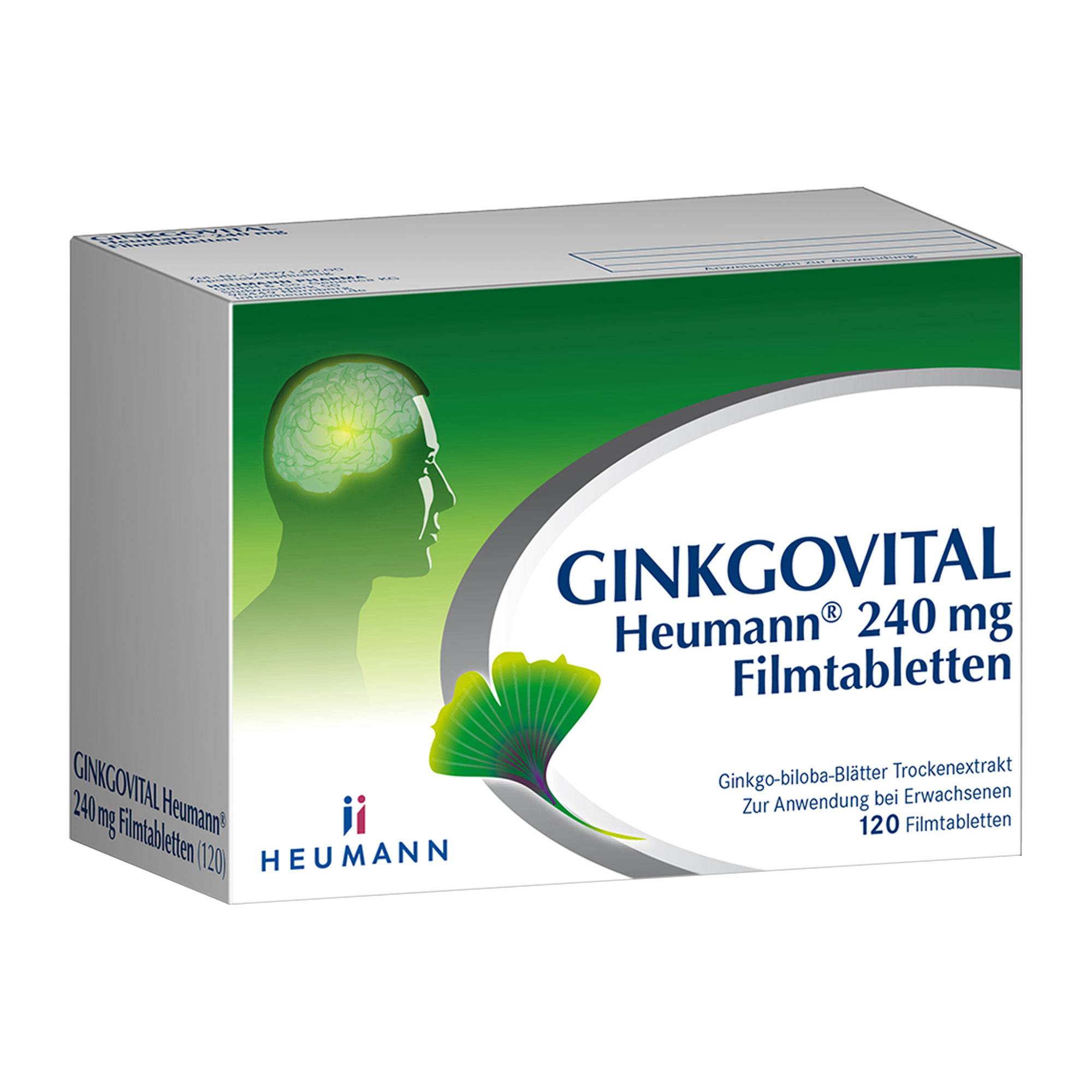 Pflanzliches Arzneimittel mit 240 mg Ginkgo-biloba-Blätter Trockenextrakt. Stärkt Gedächtnis und Konzentration.