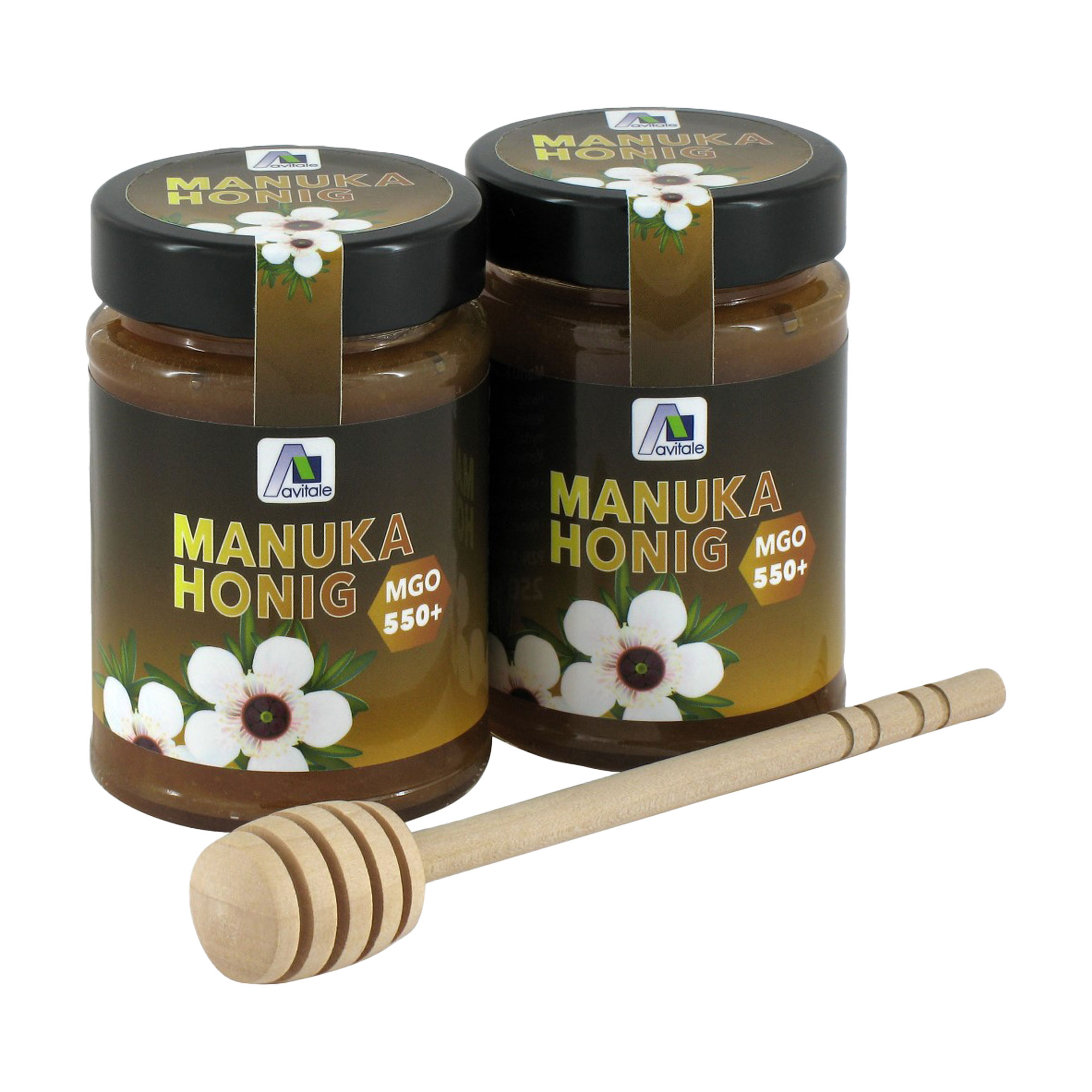 Honig aus Neuseeland mit mindestens 550 mg Methylglyoxal (MGO) pro Kilogramm Honig. Inkl. Honiglöffel.