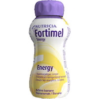 Geschmack: Banane. Fortimel Energy ist eine bilanzierte, hochkalorische Trinknahrung ohne Ballaststoffe für Patienten mit funktionsfähigem Gastrointestinaltrakt.