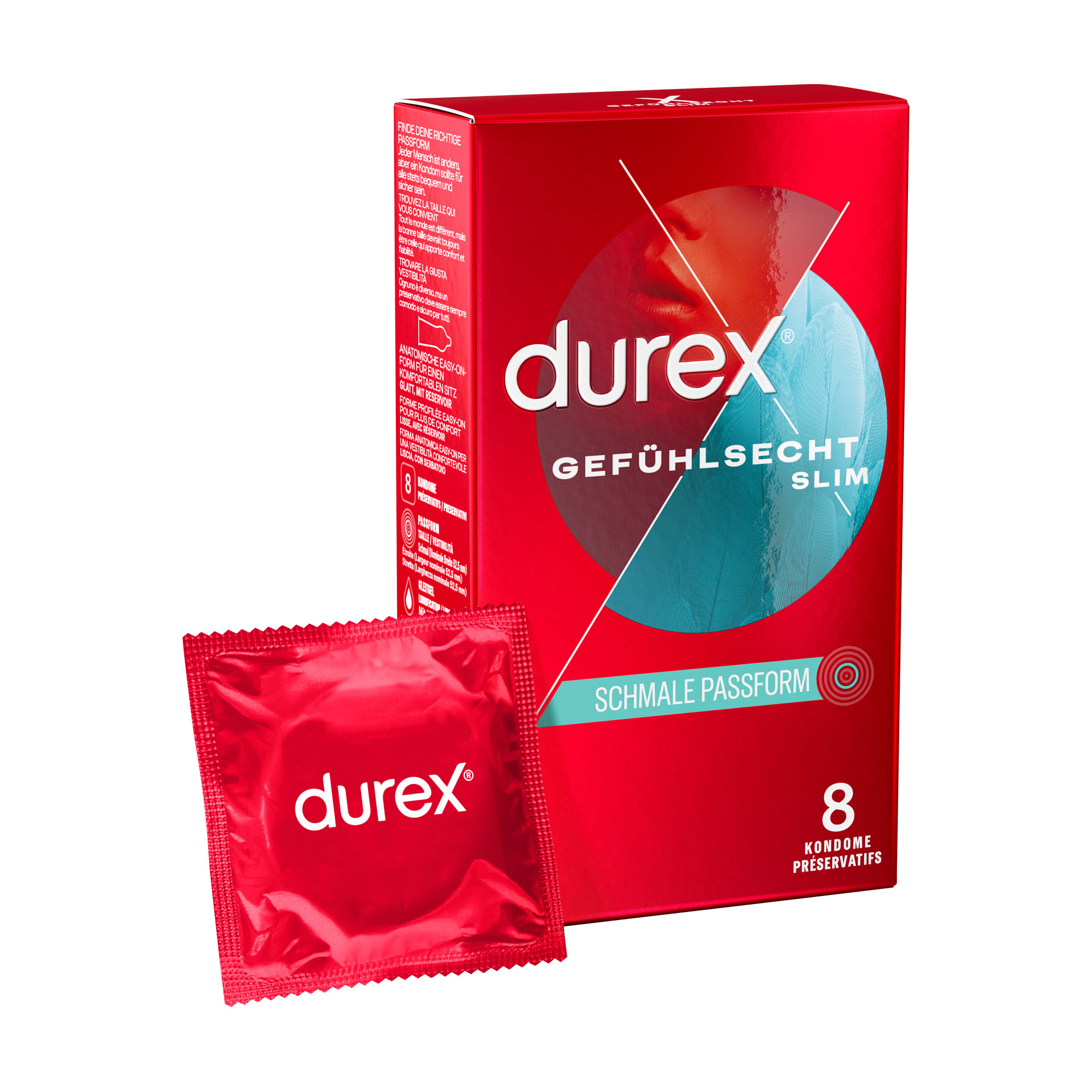 Dünne Kondome für ein intensives Gefühl und innige Zweisamkeit. Schlanke Passform.