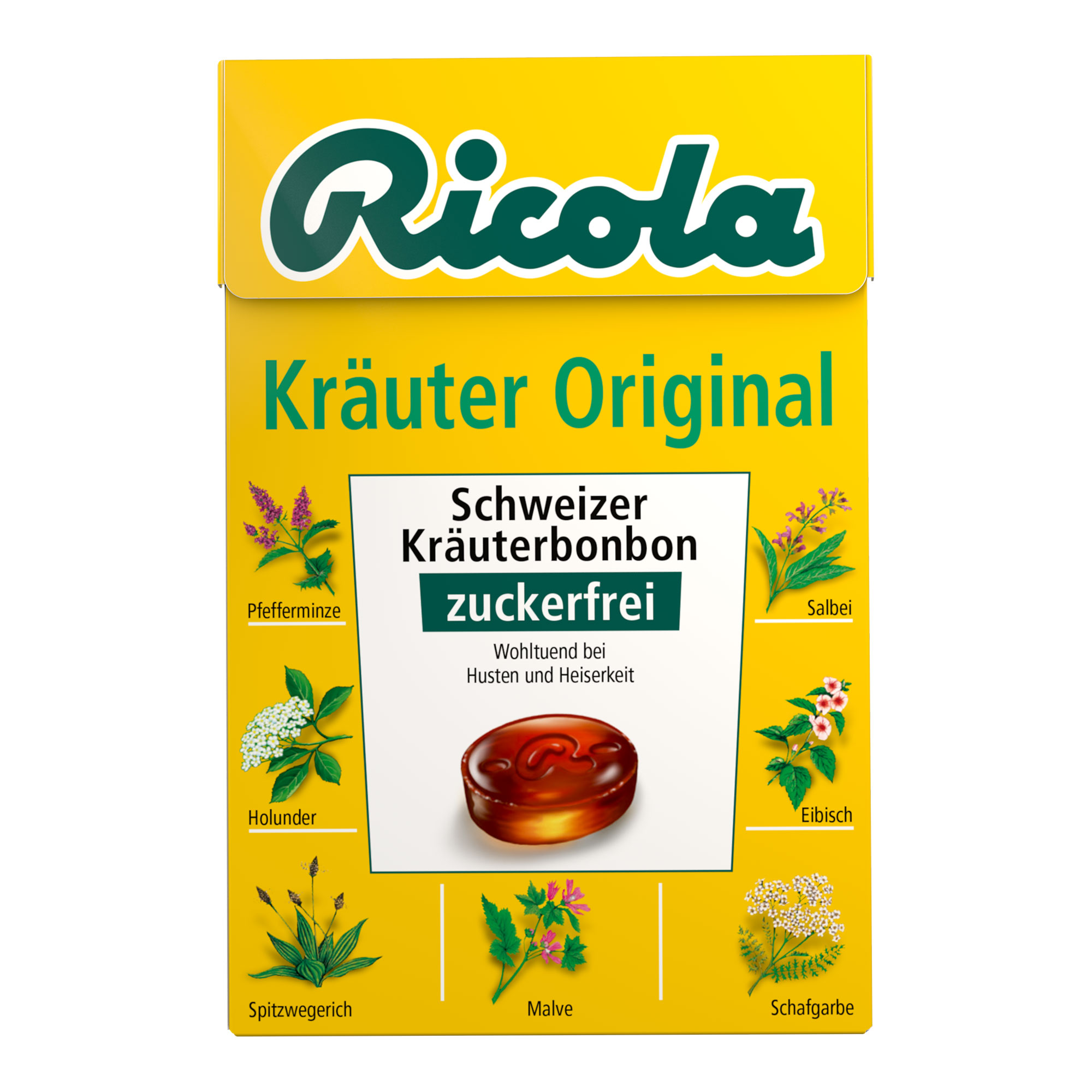 Schweizer Kräuterbonbons mit Menthol und Kräutern. Zuckerfrei.
