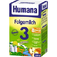 Humana Folgemilch 3 mit Apfel kann ab dem 8. Monat bis ins Kleinkindalter gegeben werden.