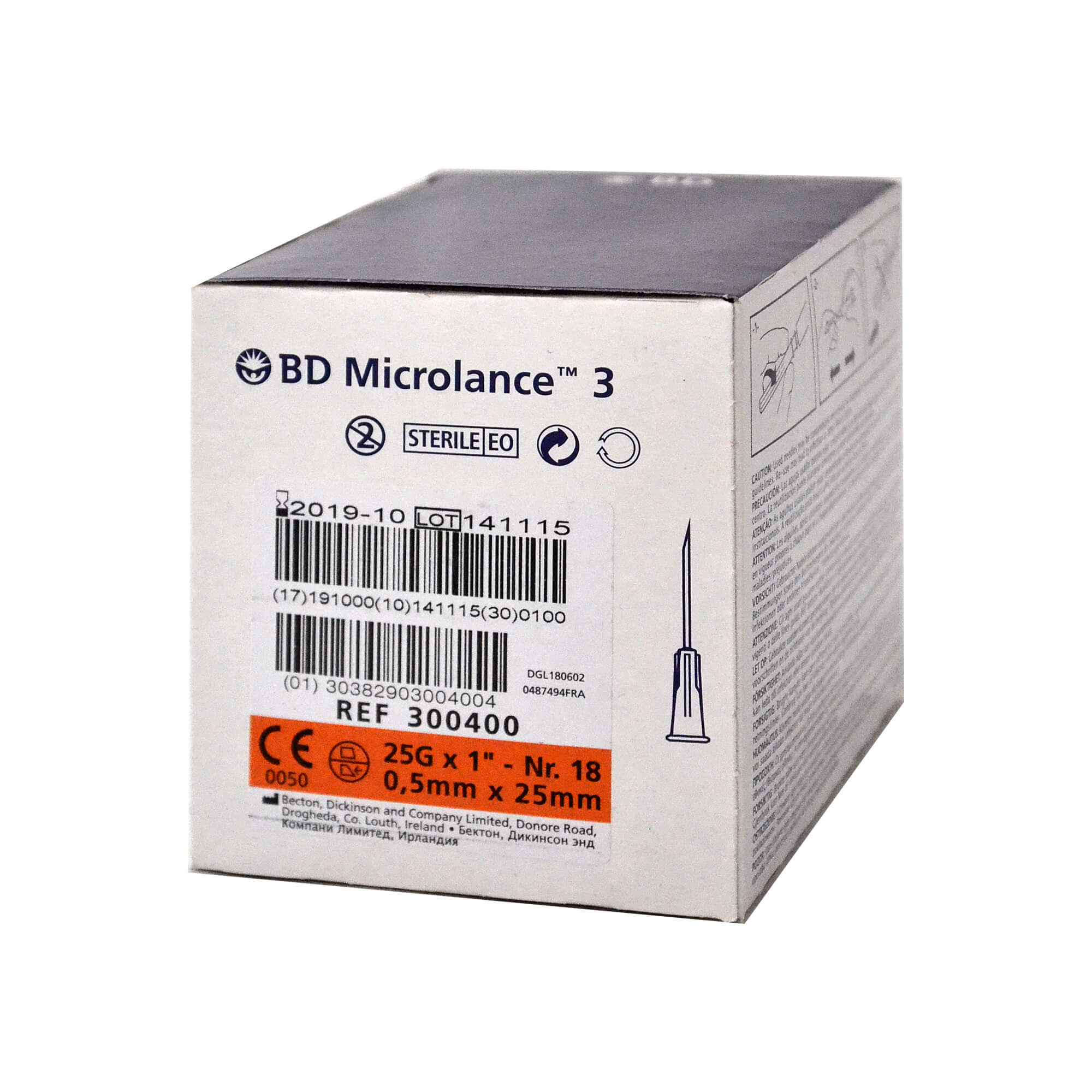 BD Microlance 3 Kanüle, 25 G x 1", Nr. 18, 0,5 mm x 25 mm.