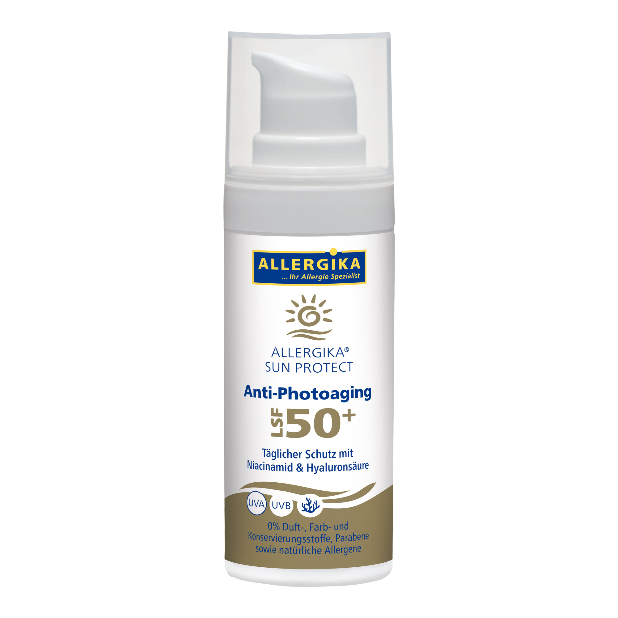Sonnencreme mit LSF50+ zum Schutz vor vorzeitiger Hautalterung. Mit Niacinamid und Hyaluronsäure.