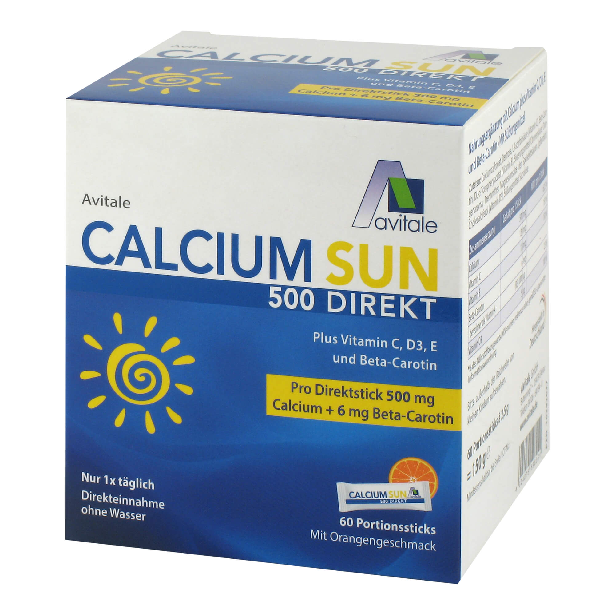 Nahrungsergänzung mit Calcium plus Vitamin C, D3, E und Beta-Carotin.