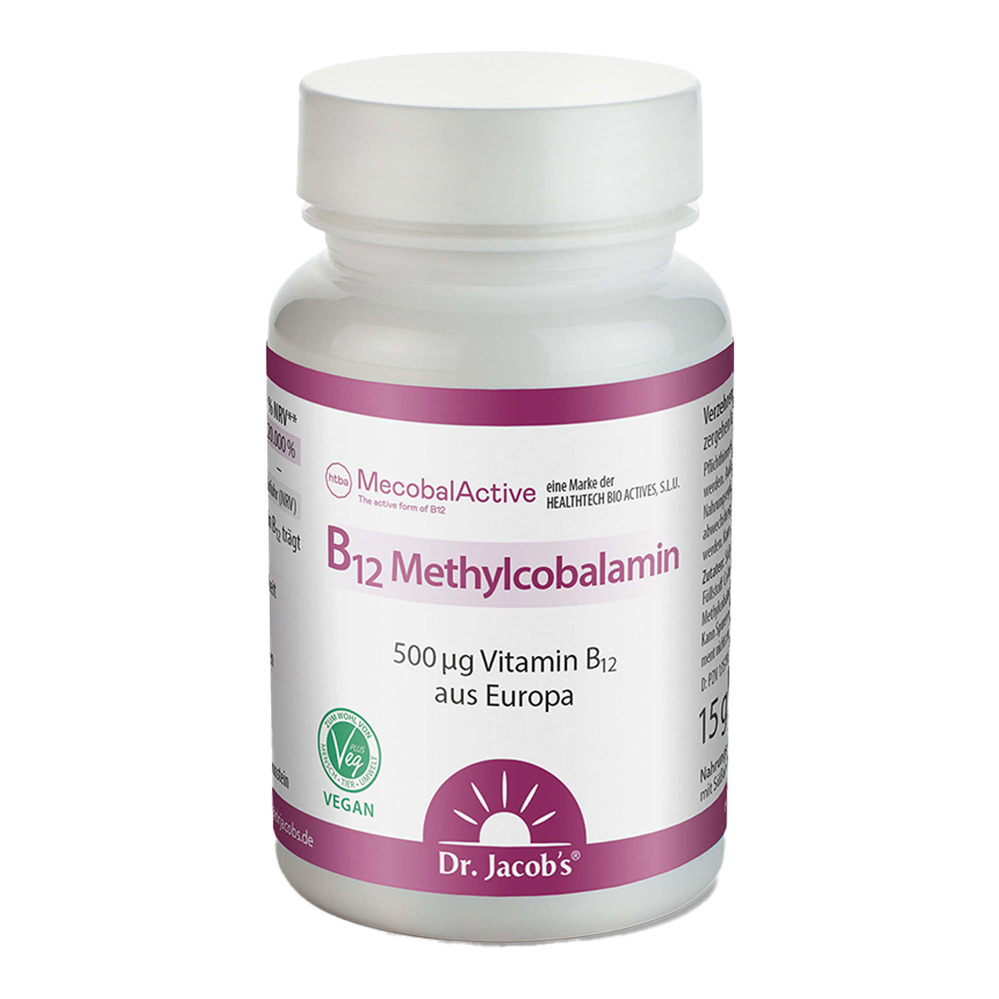 Nahrungsergänzungsmittel mit Vitamin B12 in Form von Methylcobalamin. Schmeckt dezent nach Kirsche.