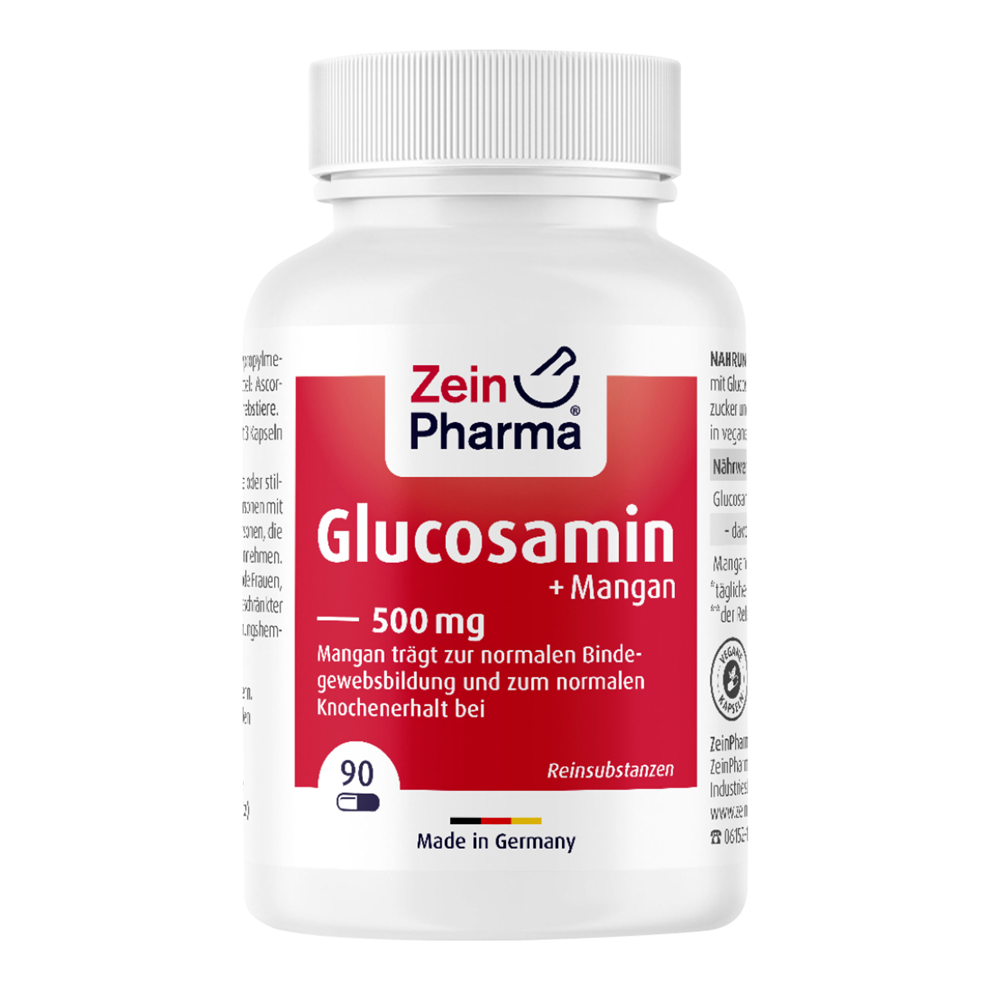 Nahrungsergänzungsmittel mit Glucosamin. Zur Unterstützung einer normalen Bindegewebsbildung und Erhaltung von normalen Knochen.