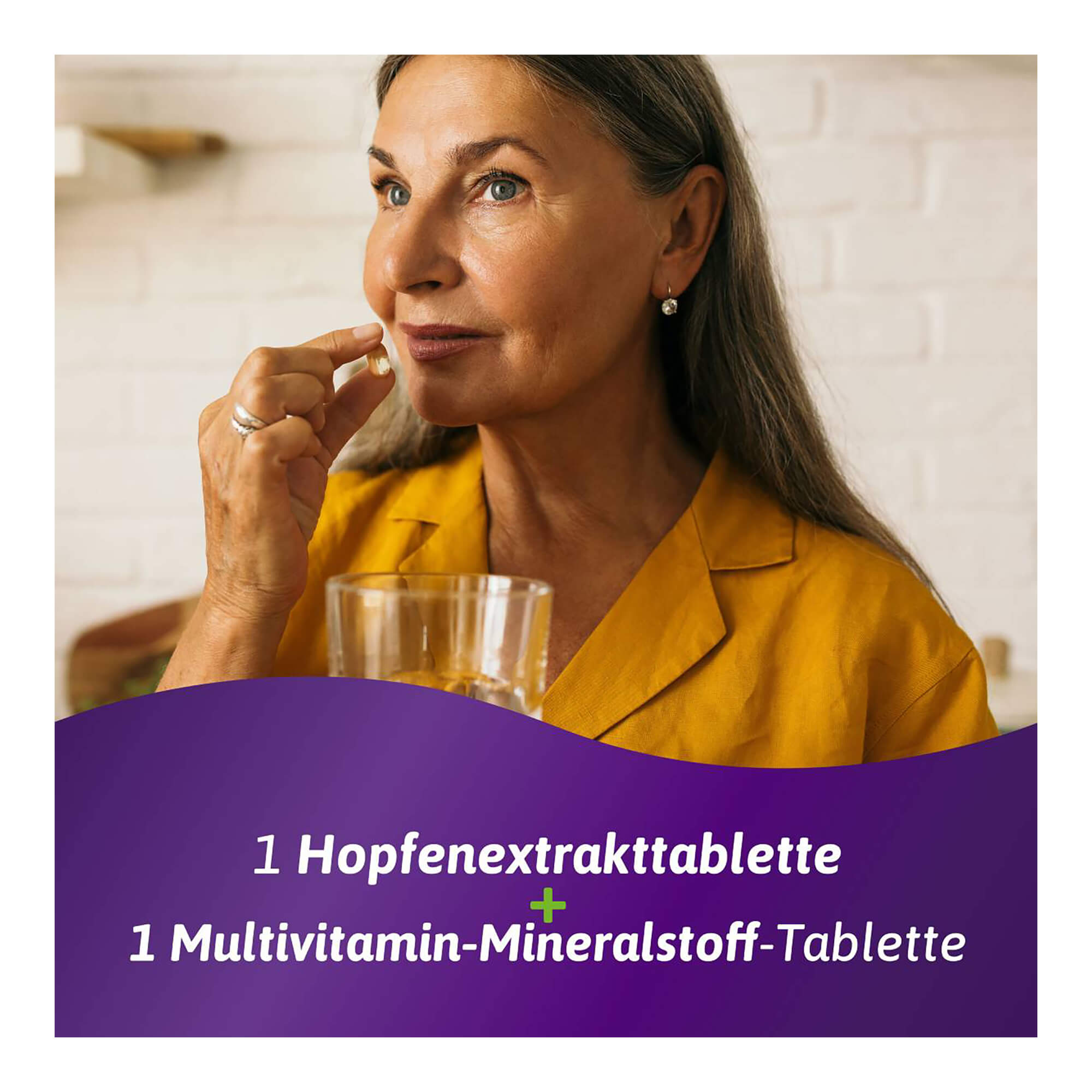 Grafik Femibion menopause plus Tabletten 1 Hopfenextrakt- und 1 Multivitamin-Mineralstoff-Tablette pro Tag