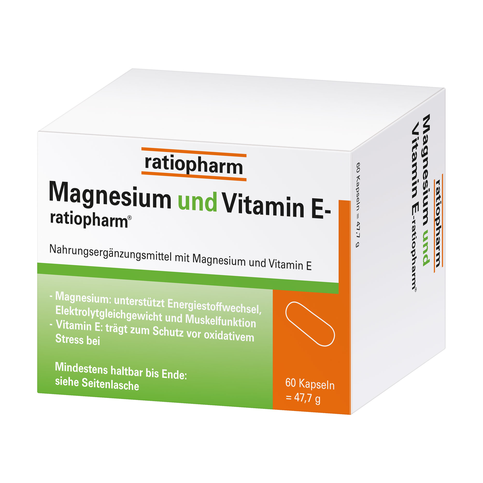 Nahrungsergänzungsmittel mit Magnesium und Vitamin E.