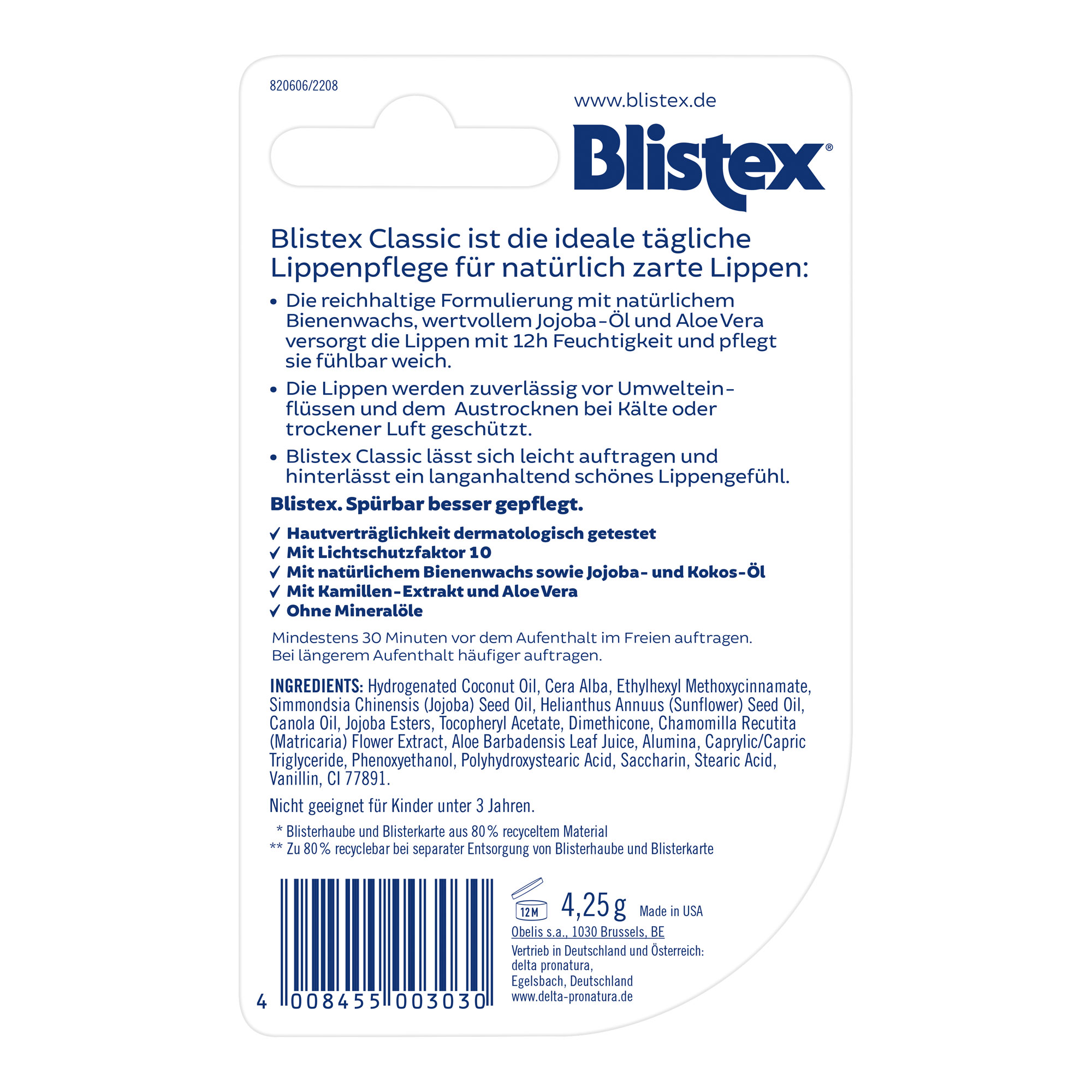 Blistex Classic Pflege LSF 10 Rückseite
