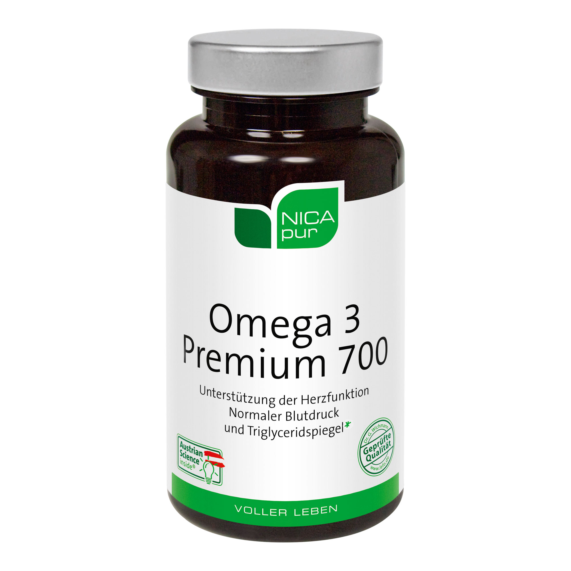 Nahrungsergänzungsmittel mit den mehrfach ungesättigten, essentiellen Omega-3-Fettsäuren und Vitamin E.