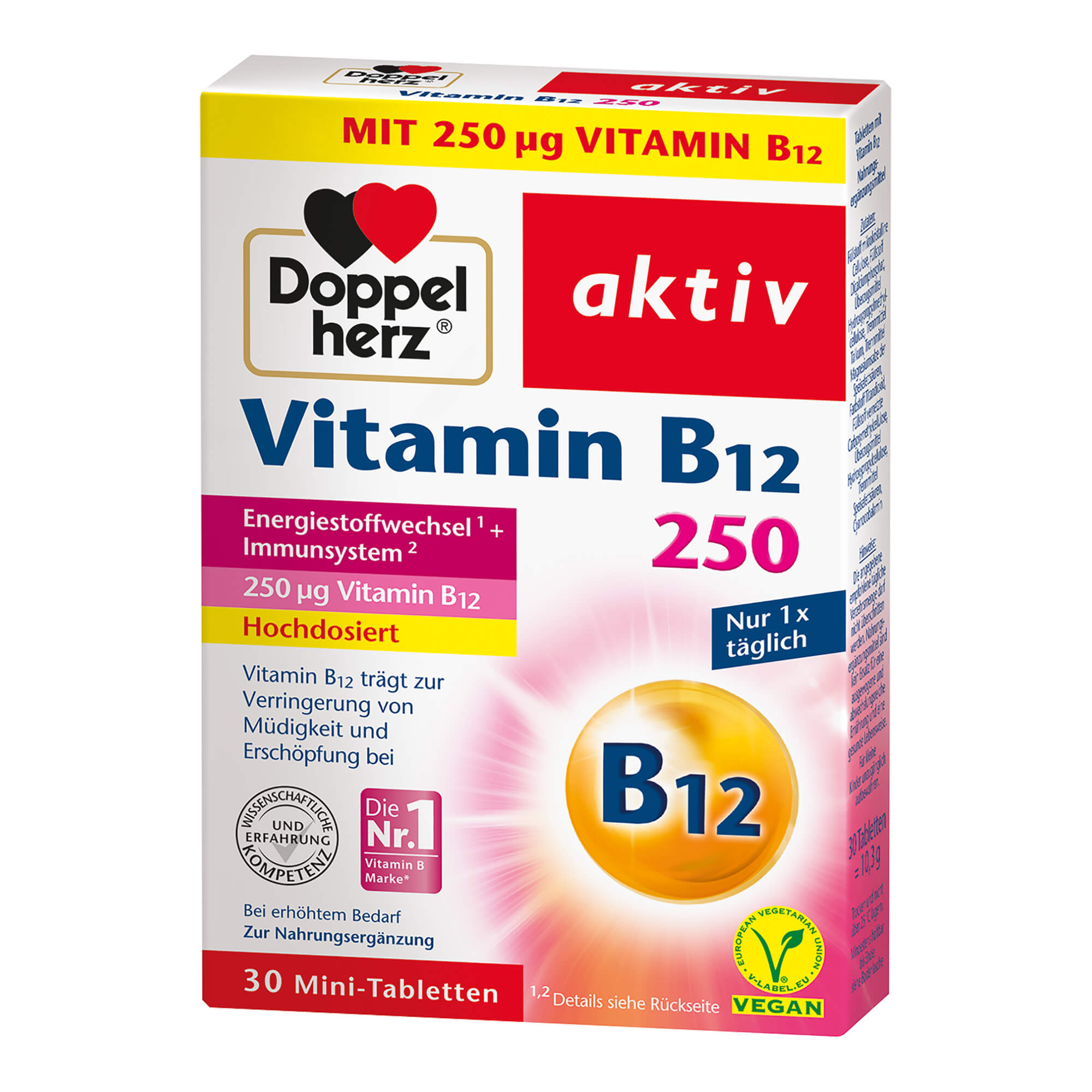 Nahrungsergänzungsmittel mit hochdosiertem Vitamin B12. Für Energiestoffwechsel und Immunsystem.